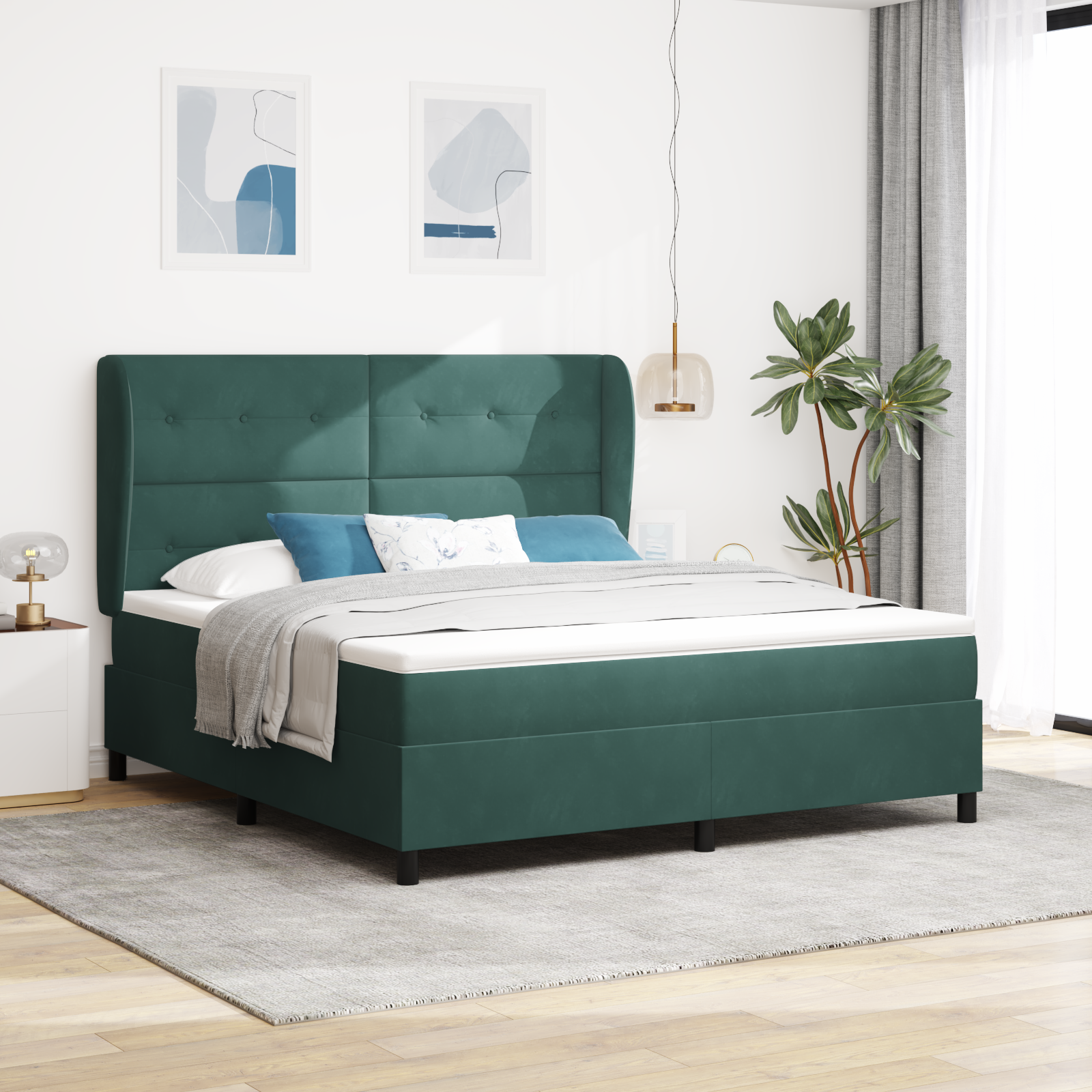 Letto con Doghe e Materasso Verde Scuro 180x200 cm Velluto