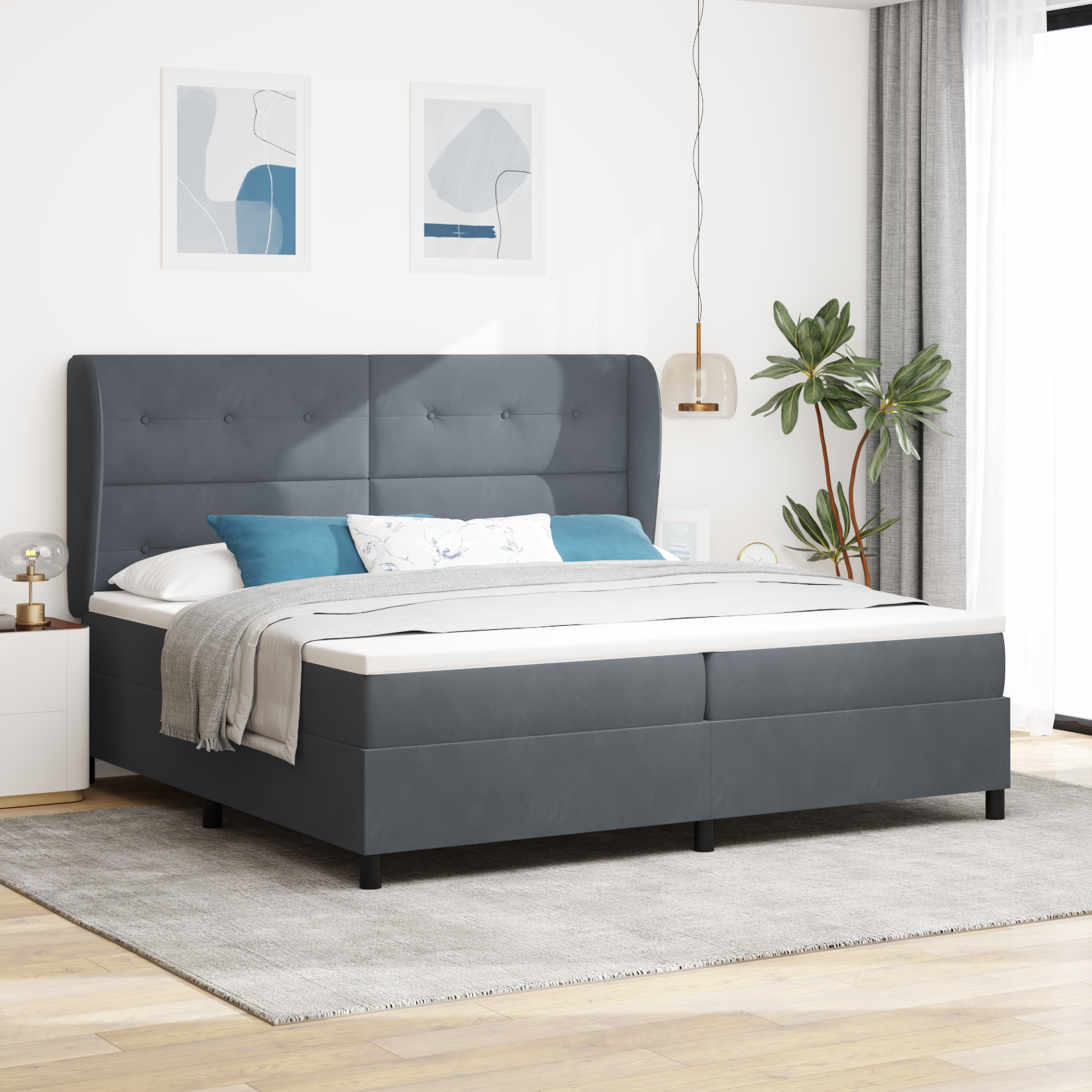 Letto con Rete a Molle e Materasso Grigio Scuro 200x200 cm Velluto