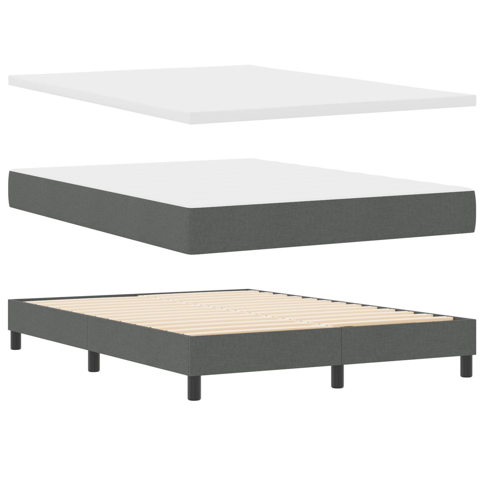 Thumbnail - vidaXL Boxspringbett mit Matratze in Dunkelgrau, 140x200 cm Stoff