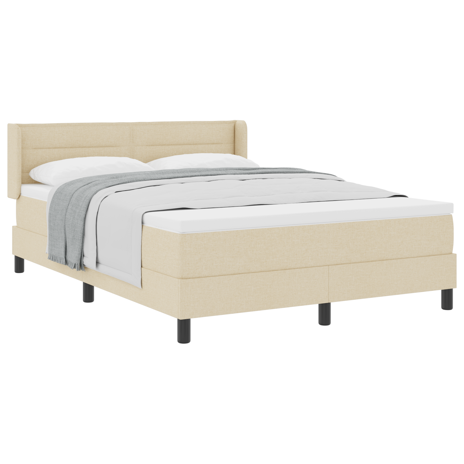 Box Spring Bed with Mattress Cream 160x200 cm Fabric - Image 2