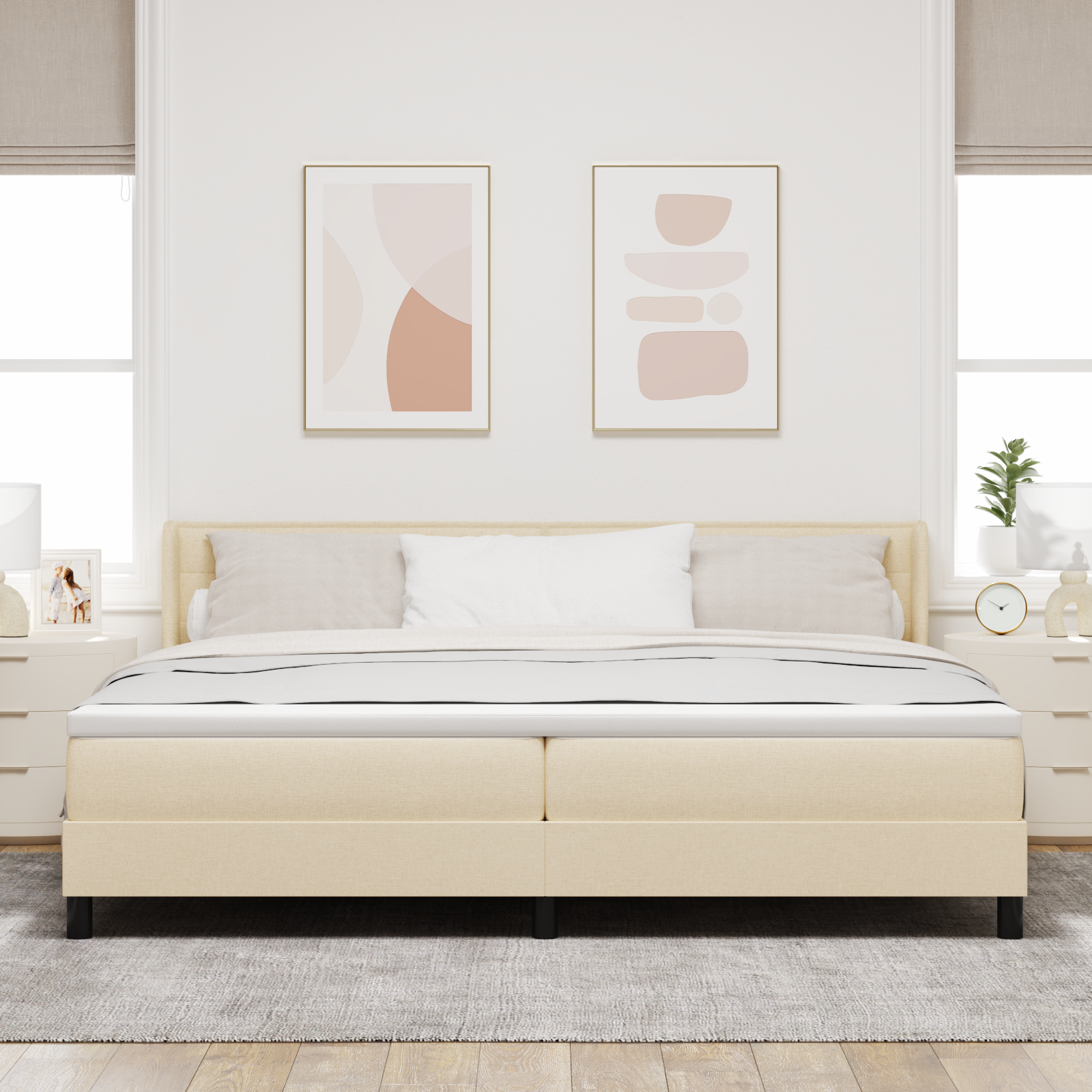 Dėžės spyruoklinė lova su čiužiniu, kreminė, 200x200 cm audinys - Image 5