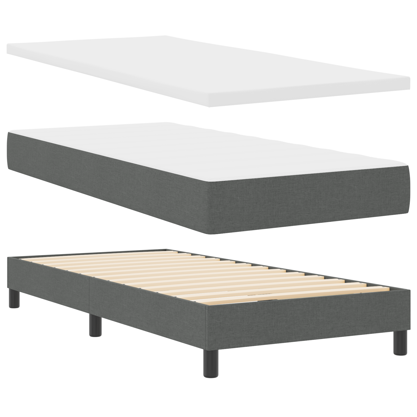 Box Spring Bed with Mattress Dark Grey 80x200 cm Fabric - Image 3