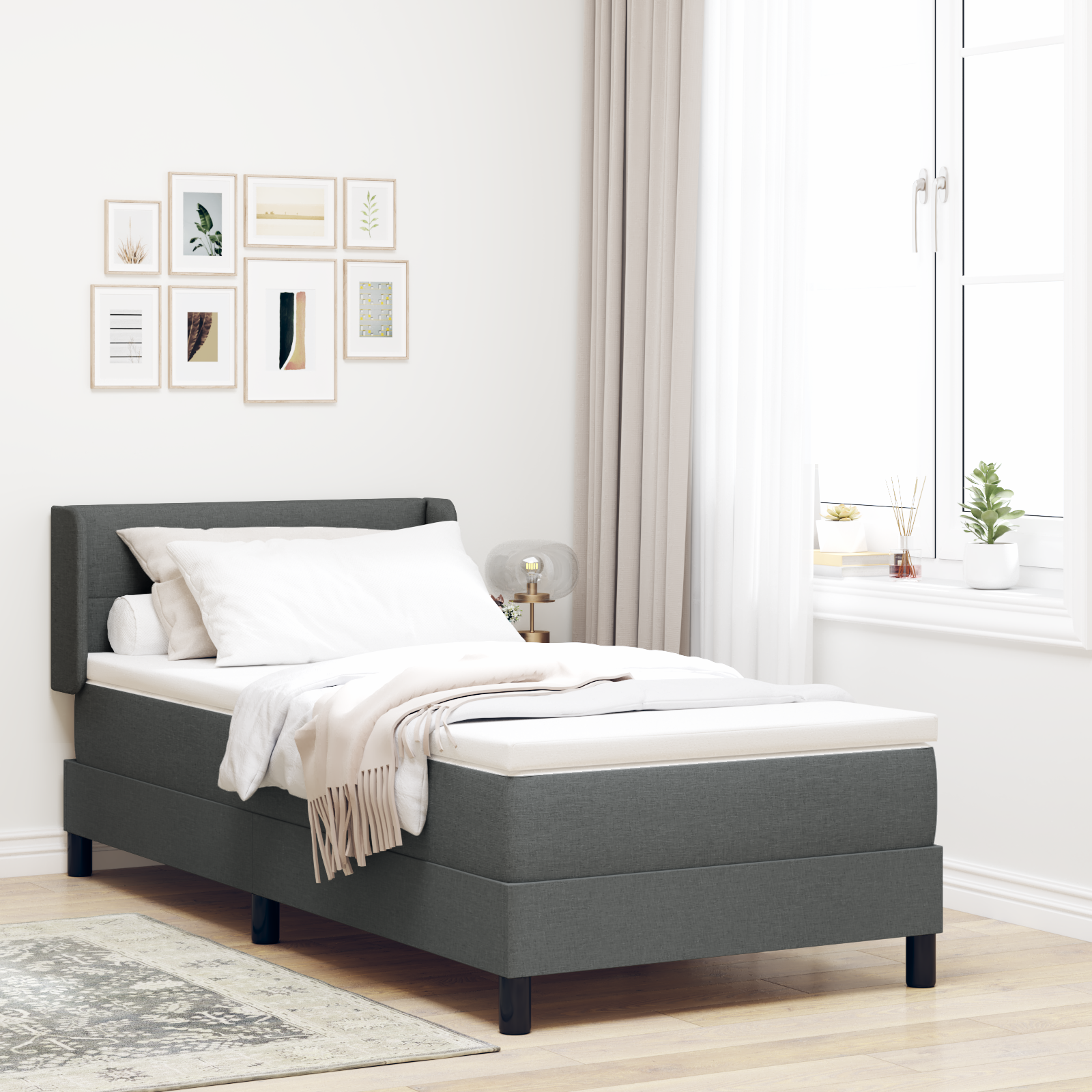 Box Spring Bed with Mattress Dark Grey 80x200 cm Fabric
