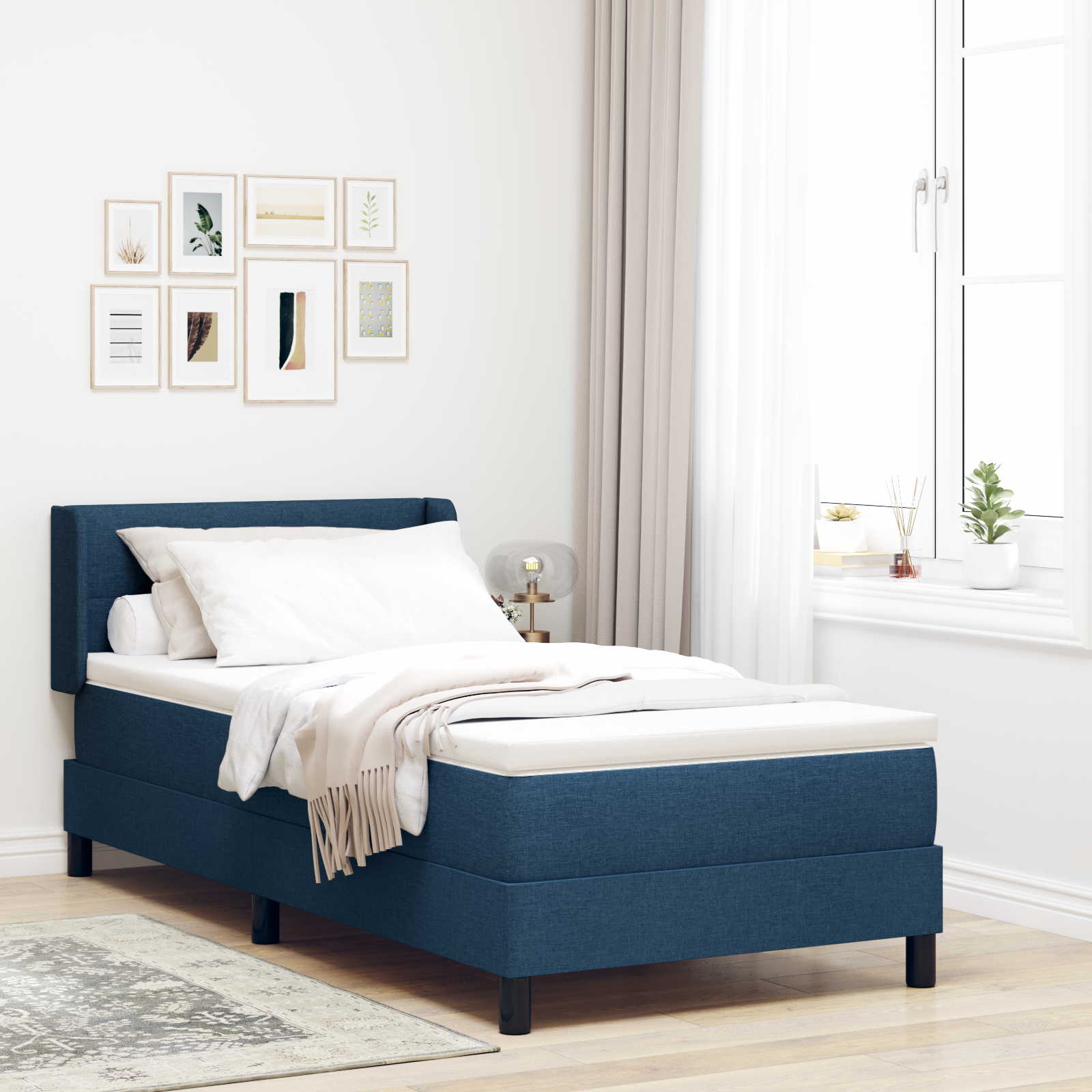 Box Spring Bed with Mattress Blue 80x200 cm Fabric