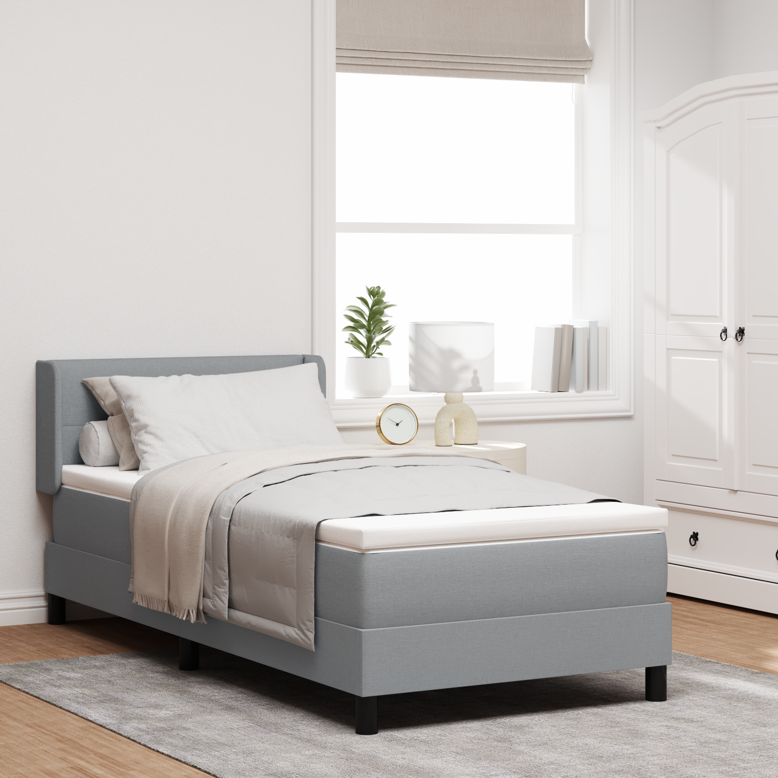 Thumbnail - vidaXL Boxspringbett mit Matratze - hellgrau - 90 x 190 cm - Stoff