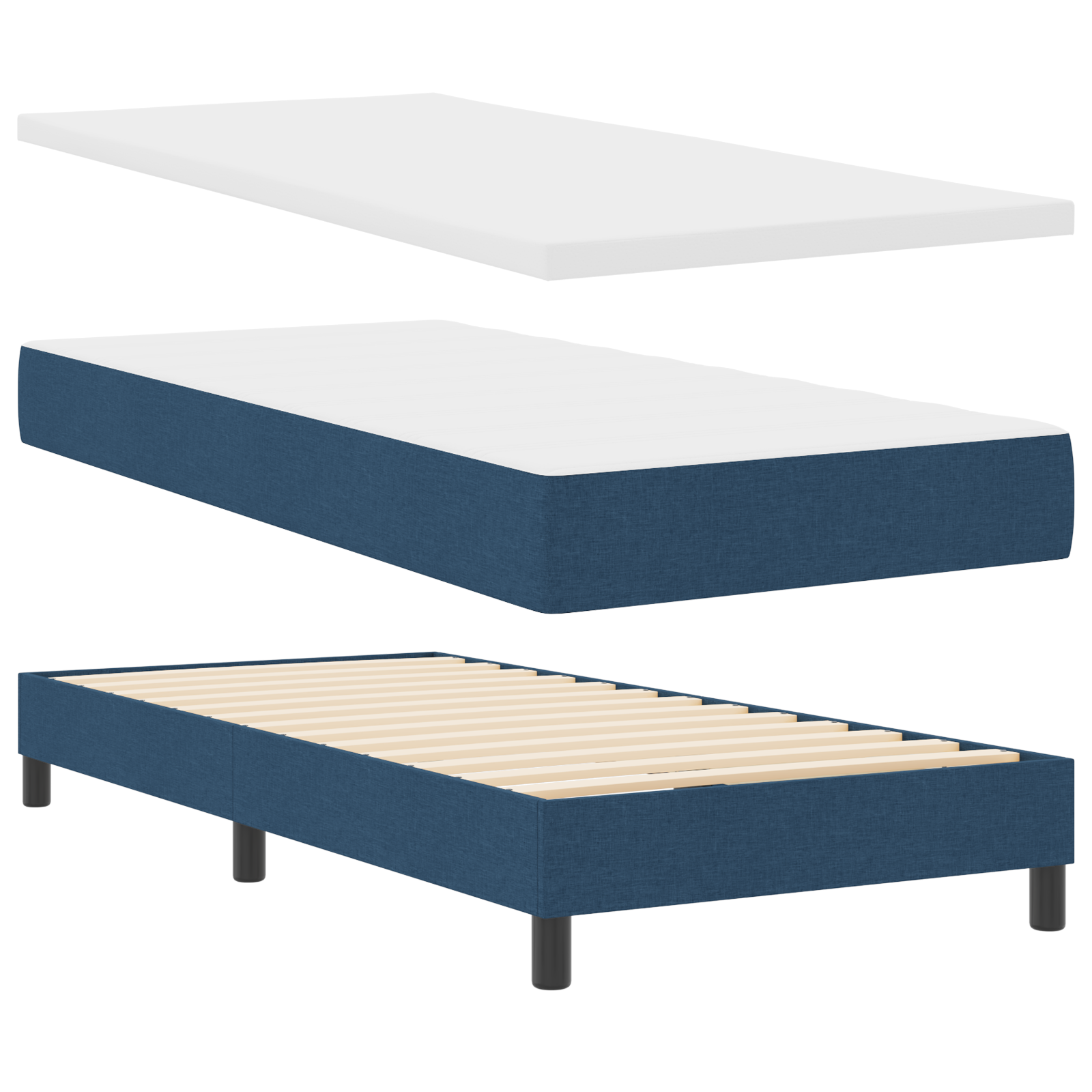 Box Spring Bed with Mattress Blue 90x190 cm Fabric - Image 3
