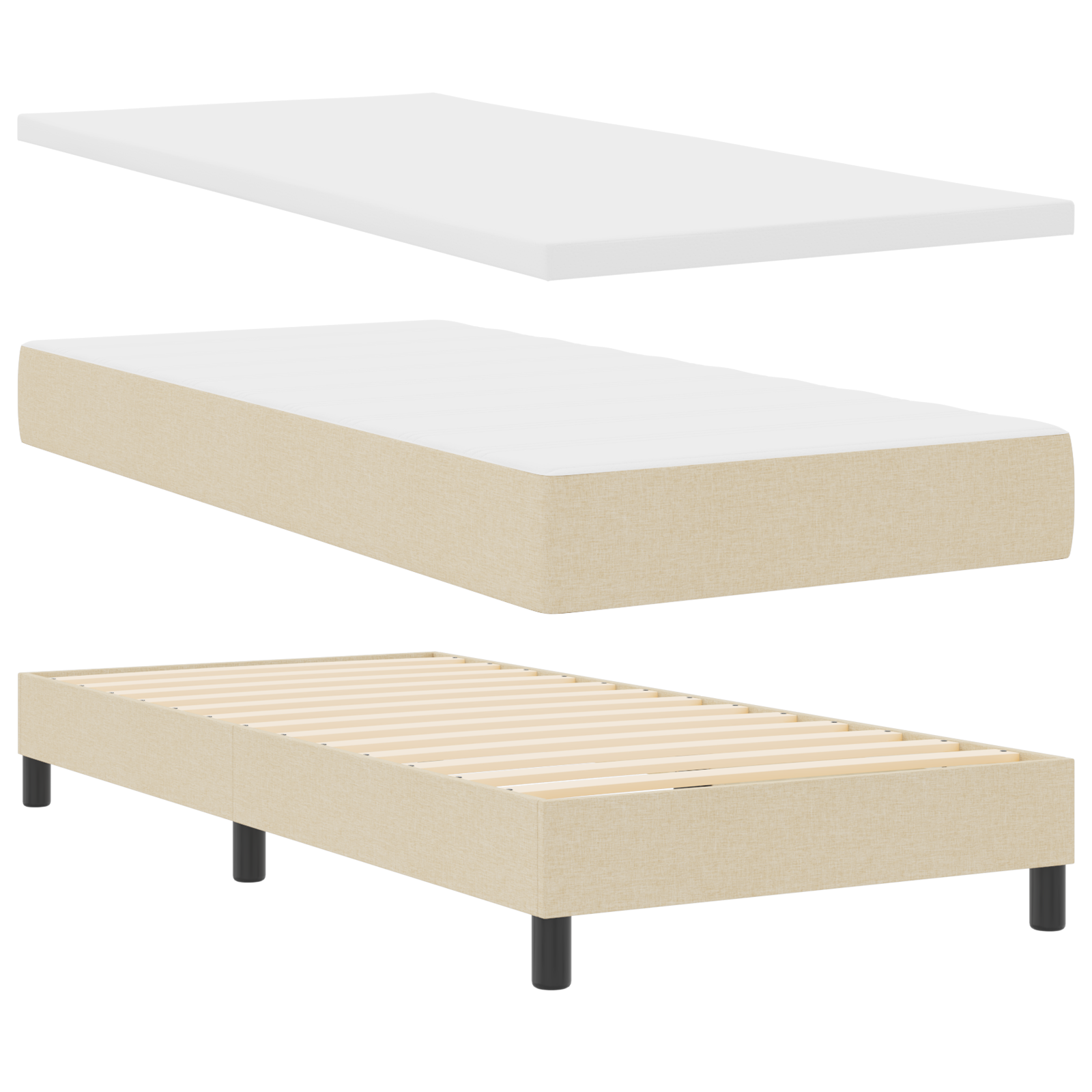 Box Spring Bed with Mattress Cream 100x200 cm Fabric - Image 3