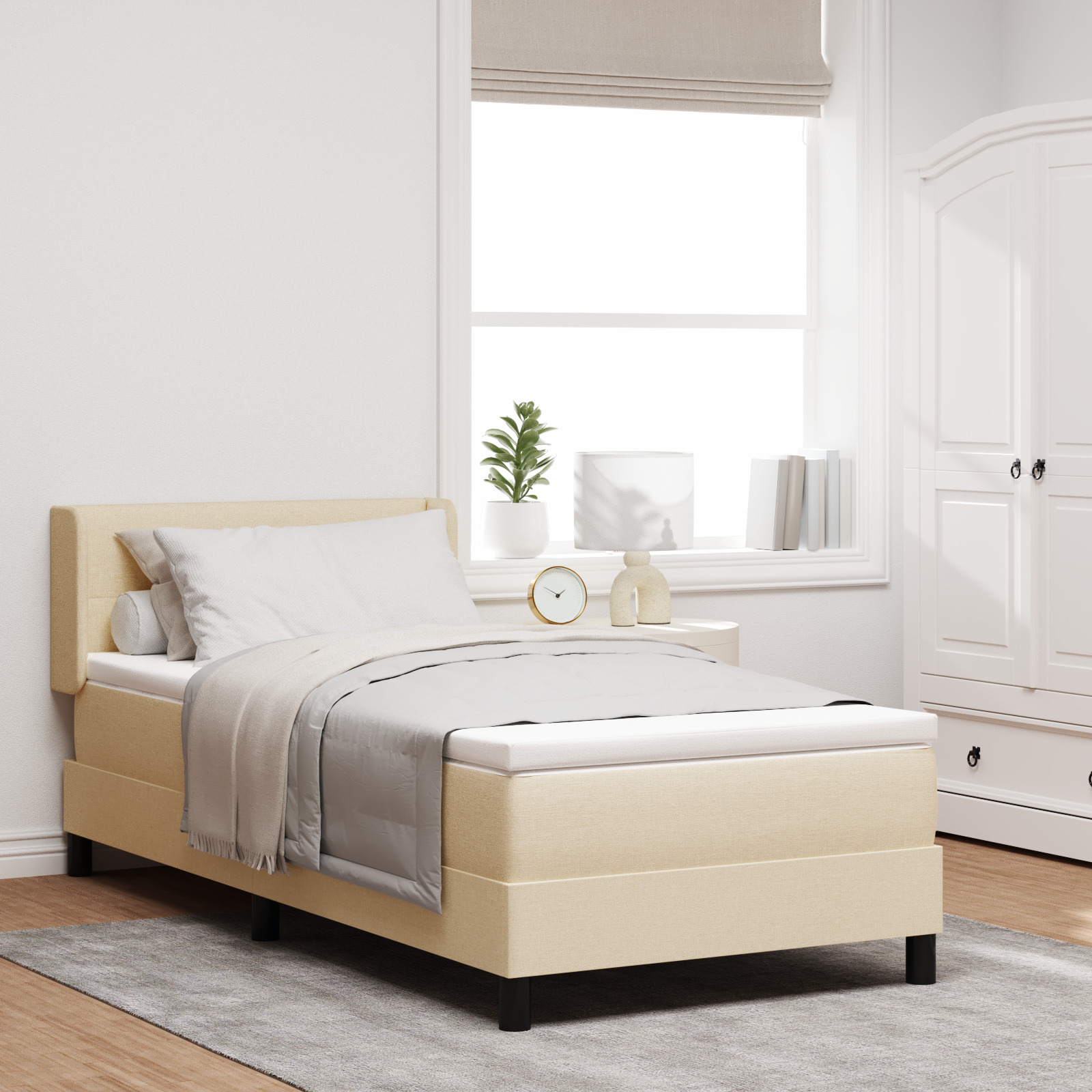Box Spring Bed with Mattress Cream 100x200 cm Fabric