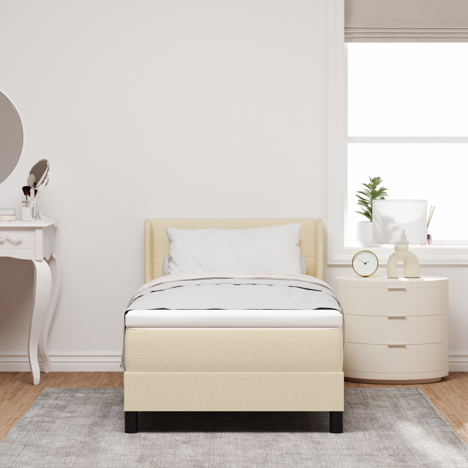 Box Spring Bed with Mattress Cream 100x200 cm Fabric - Image 5