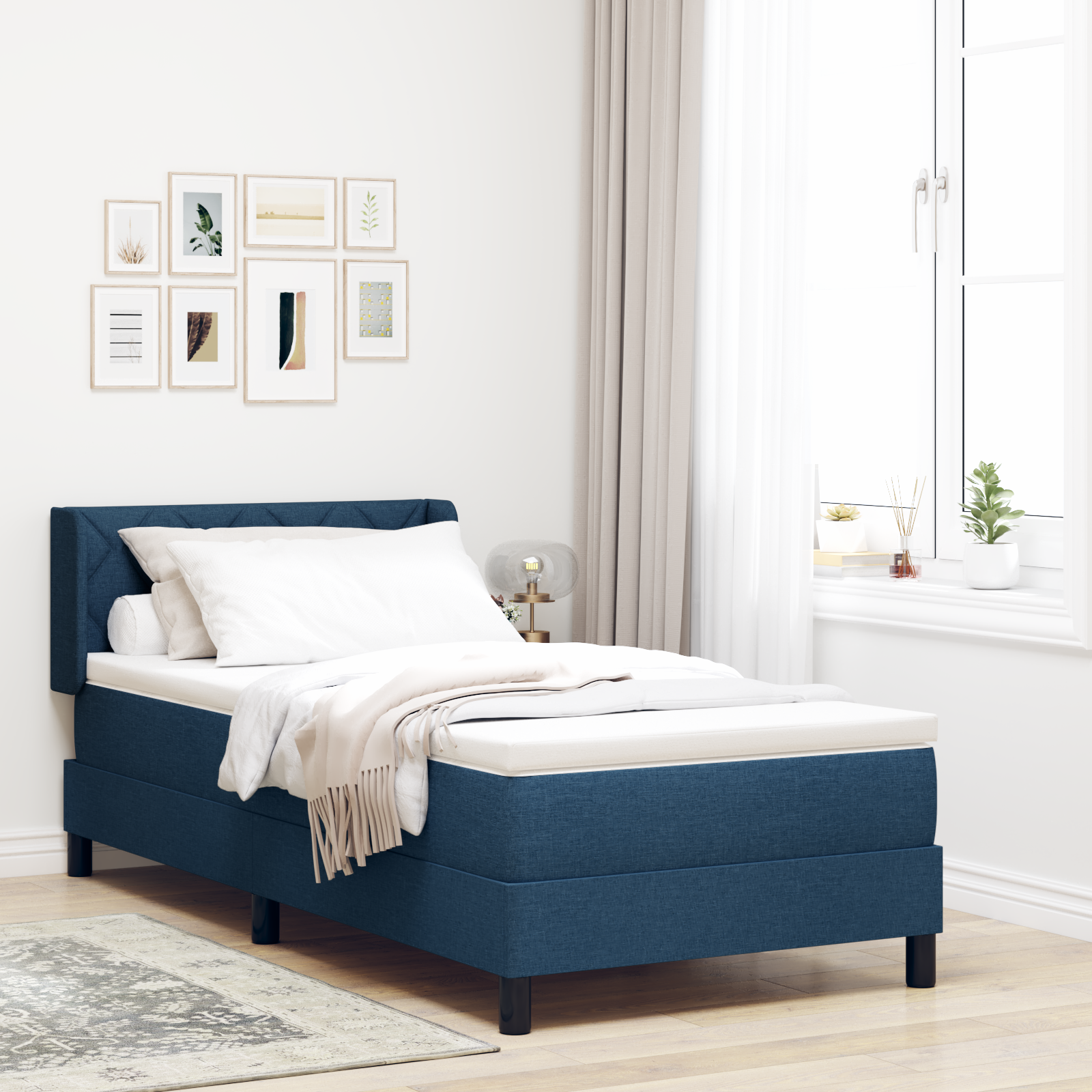 Thumbnail - vidaXL Boxspringbett mit Matratze - Blau - 100 x 200 cm - Stoff