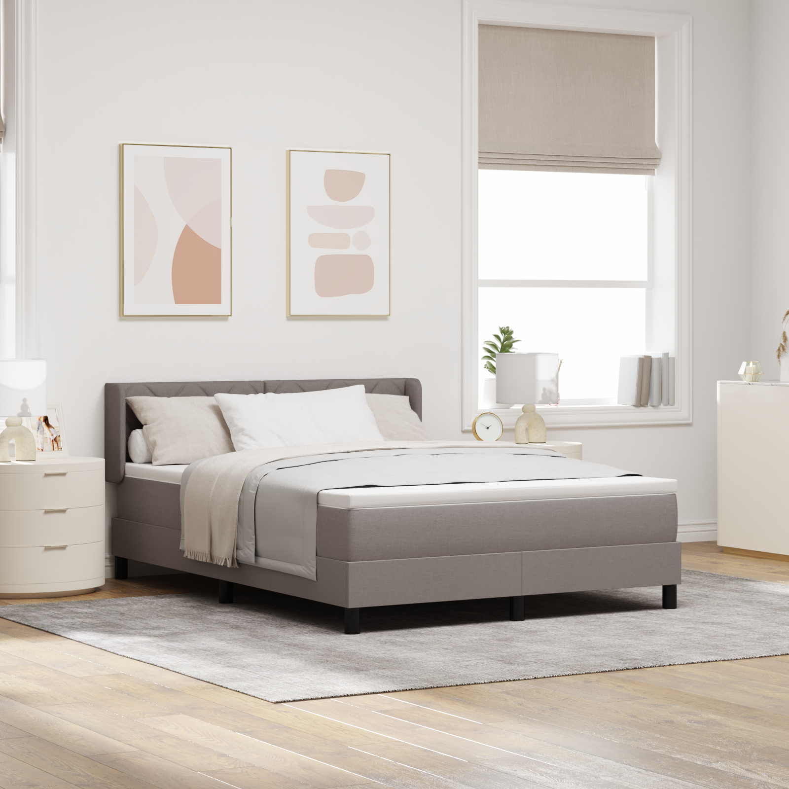 Thumbnail - vidaXL Boxspringbett mit Matratze in Taupe - 160 x 200 cm aus Stoff
