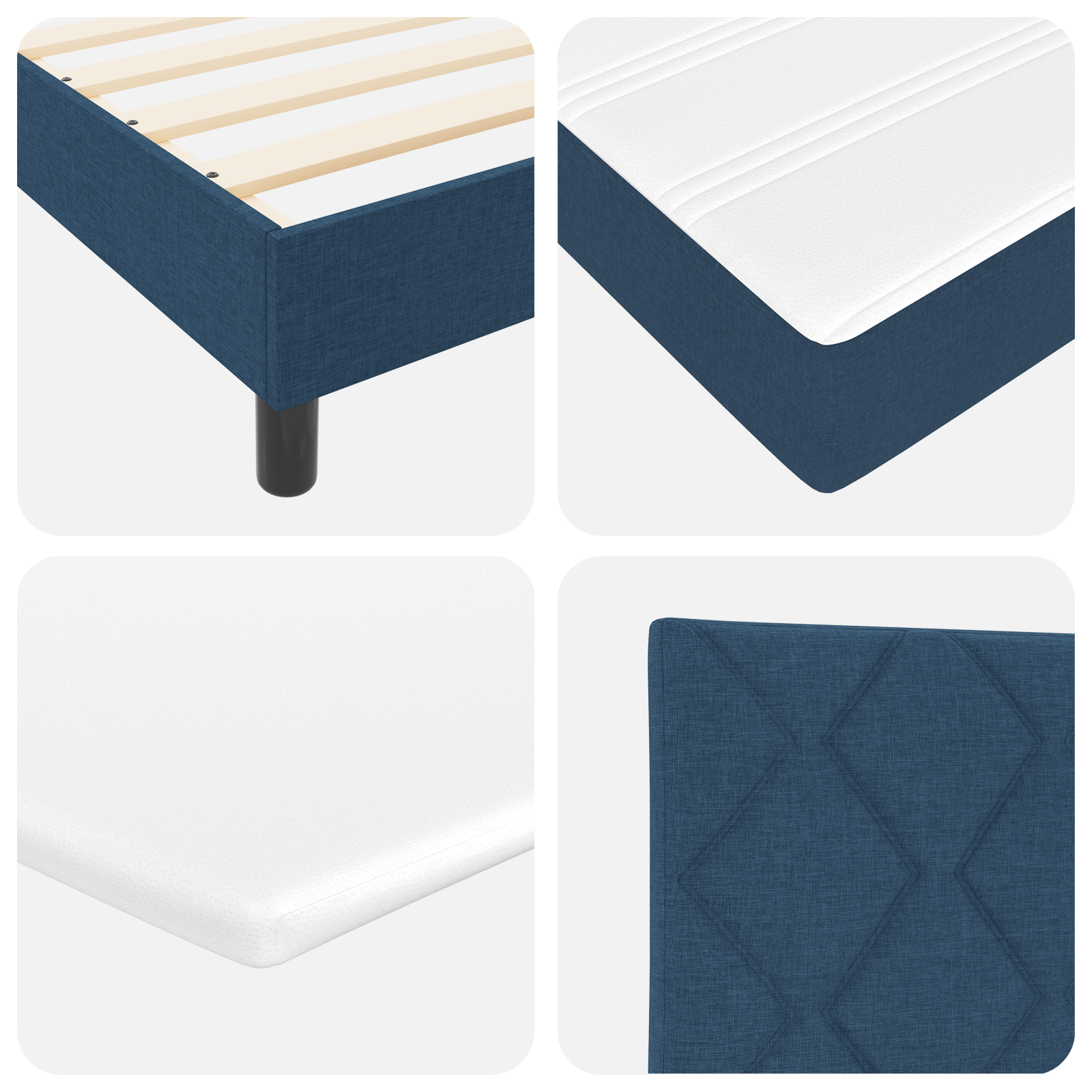 Box Spring Bed with Mattress Blue 160x200 cm Fabric - Image 11