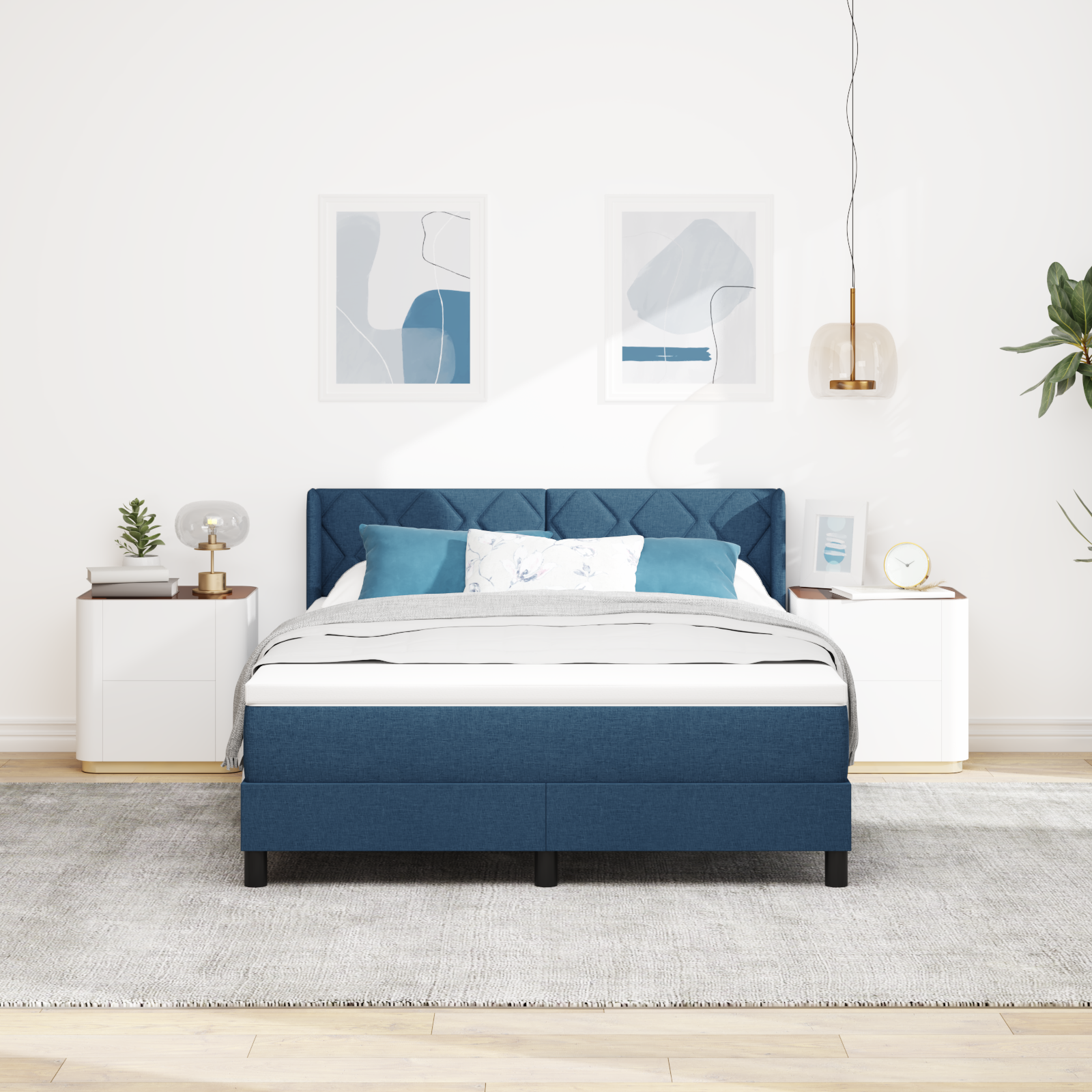 Box Spring Bed with Mattress Blue 160x200 cm Fabric - Image 5