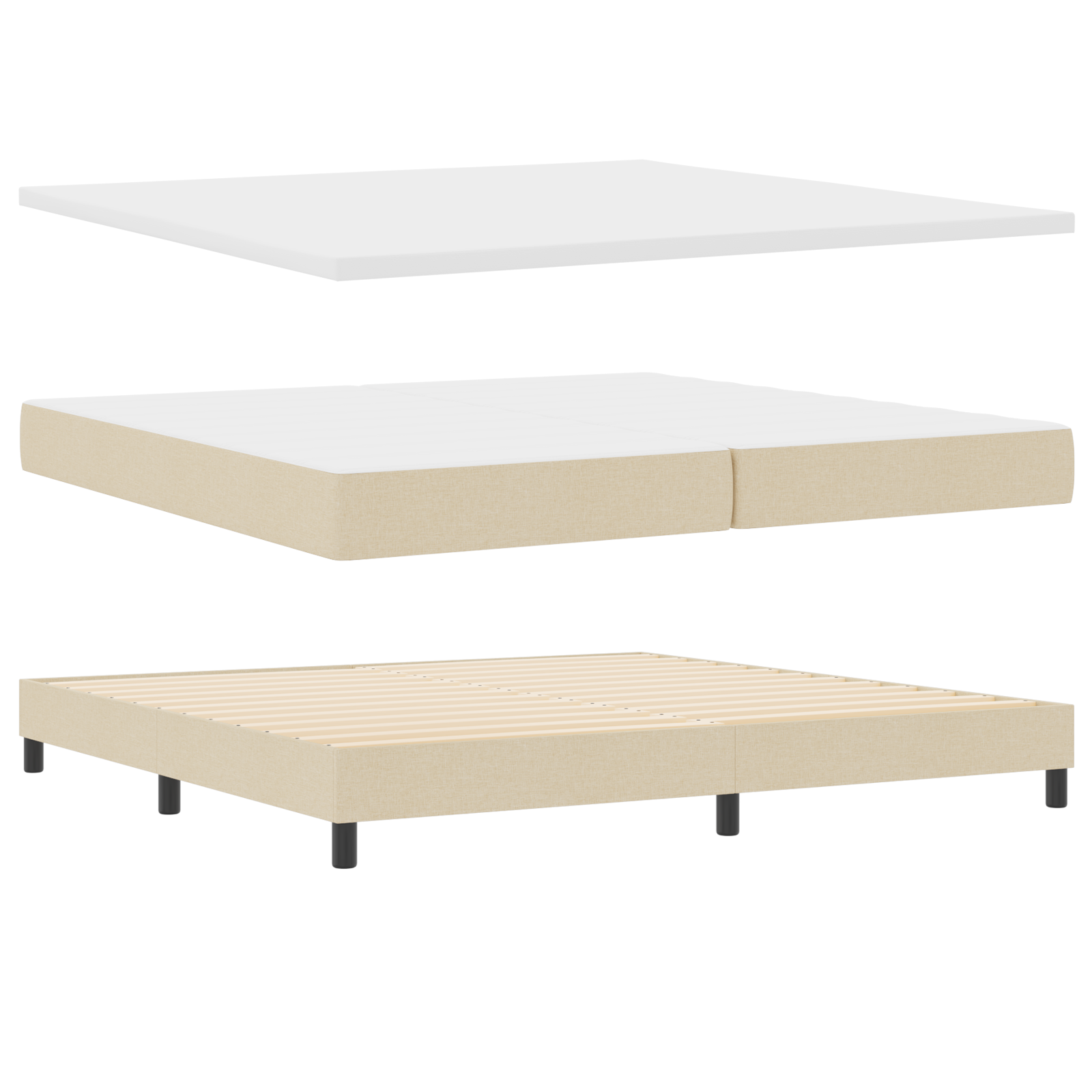 Thumbnail - vidaXL Boxspringbett mit Matratze in Creme, 200x200 cm, Stoff