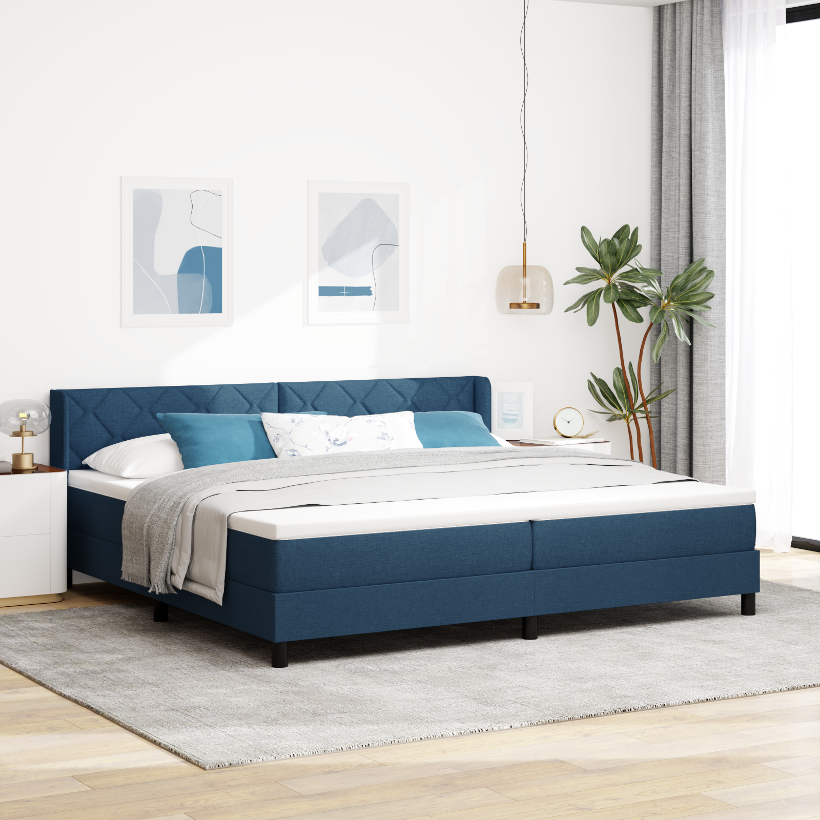 Thumbnail - vidaXL Boxspringbett mit Matratze in Blau, 200 cm x 200 cm, aus Stoff