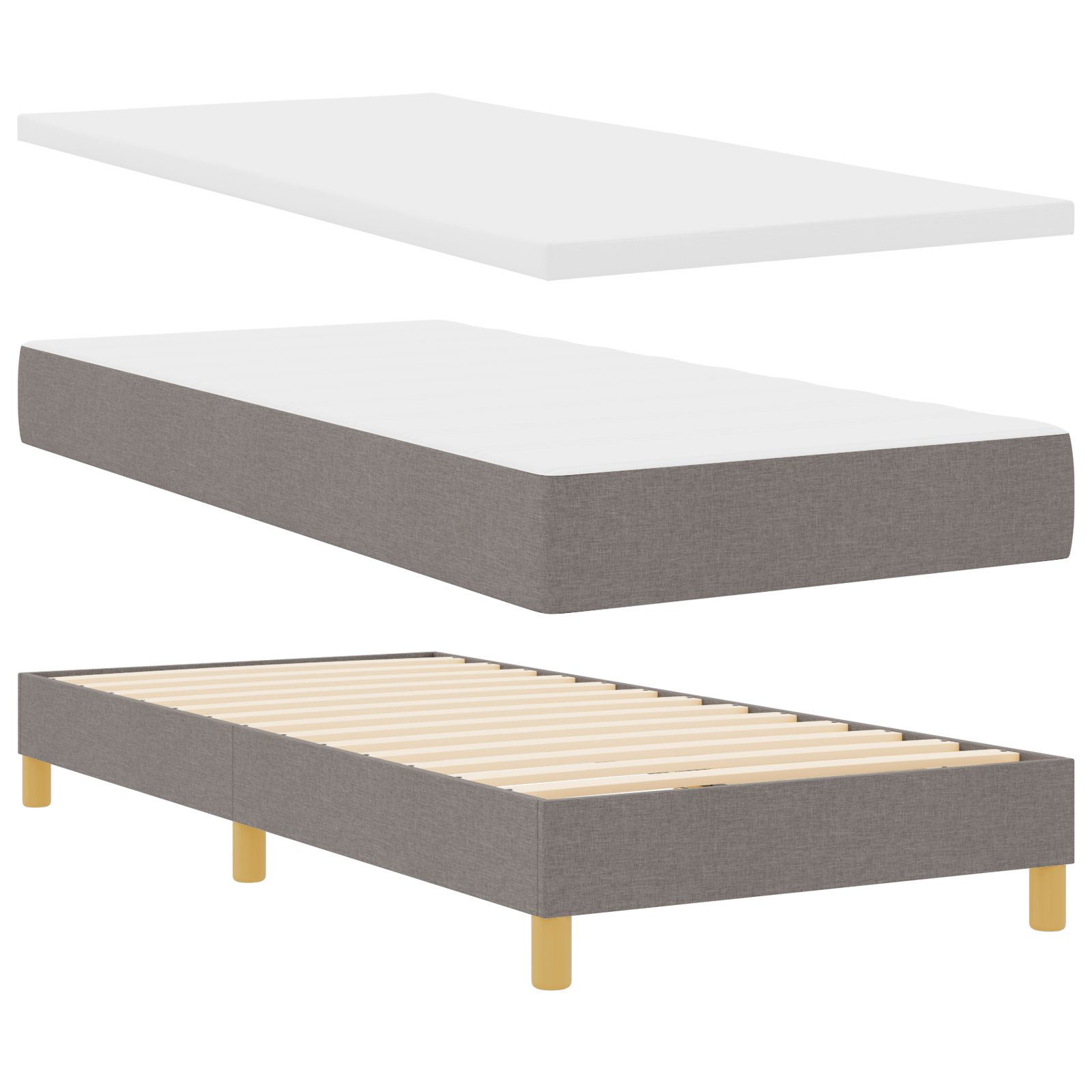 Thumbnail - vidaXL Boxspringbett mit Matratze in Taupe, 90x200 cm, Stoff