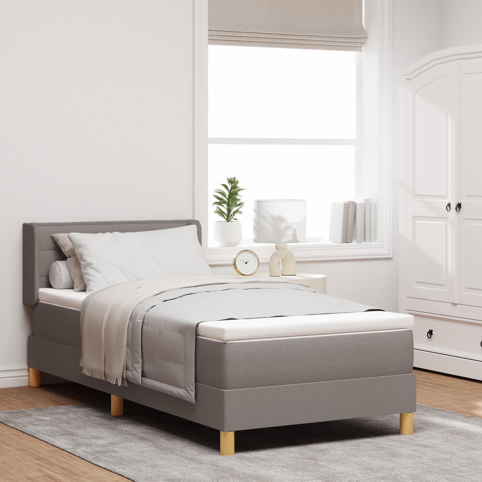 Thumbnail - vidaXL Boxspringbett mit Matratze in Taupe, 90x200 cm, Stoff