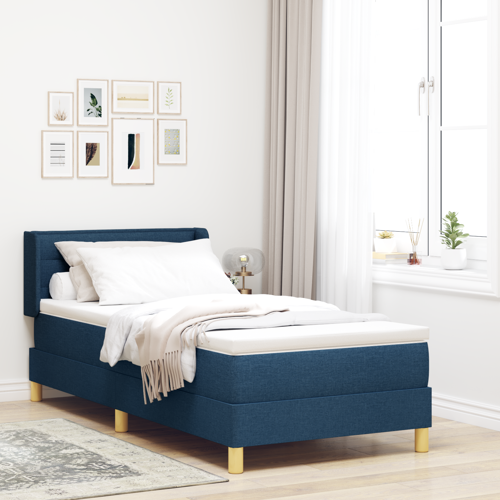 Thumbnail - vidaXL Boxspringbett mit Matratze in Blau, 90 x 200 cm, Stoff