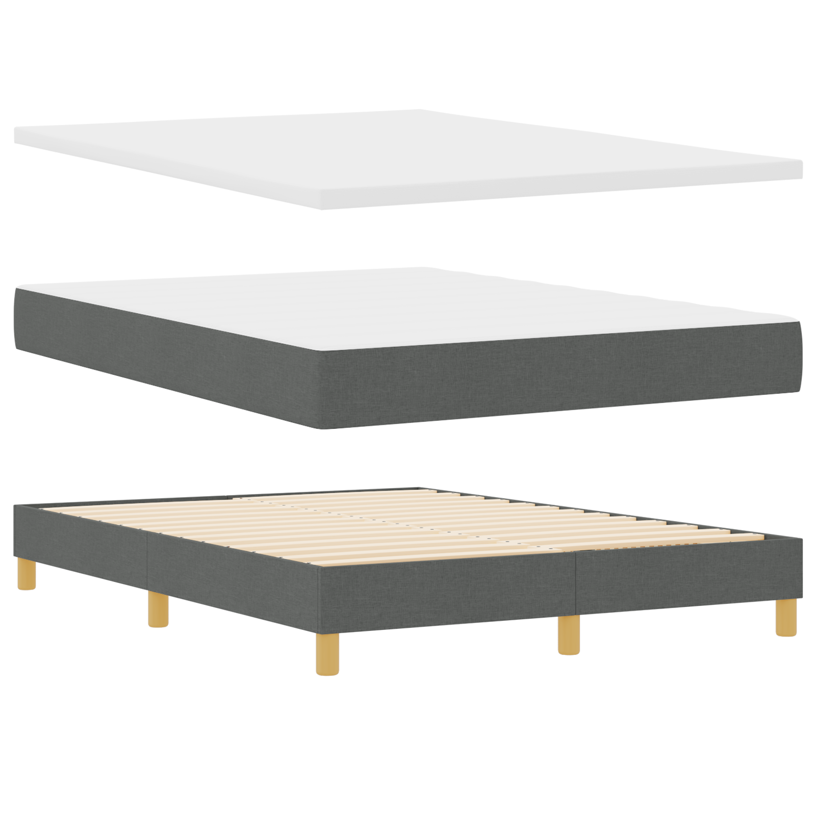 Thumbnail - vidaXL Boxspringbett mit Matratze in Dunkelgrau - 140x190 cm, Stoff