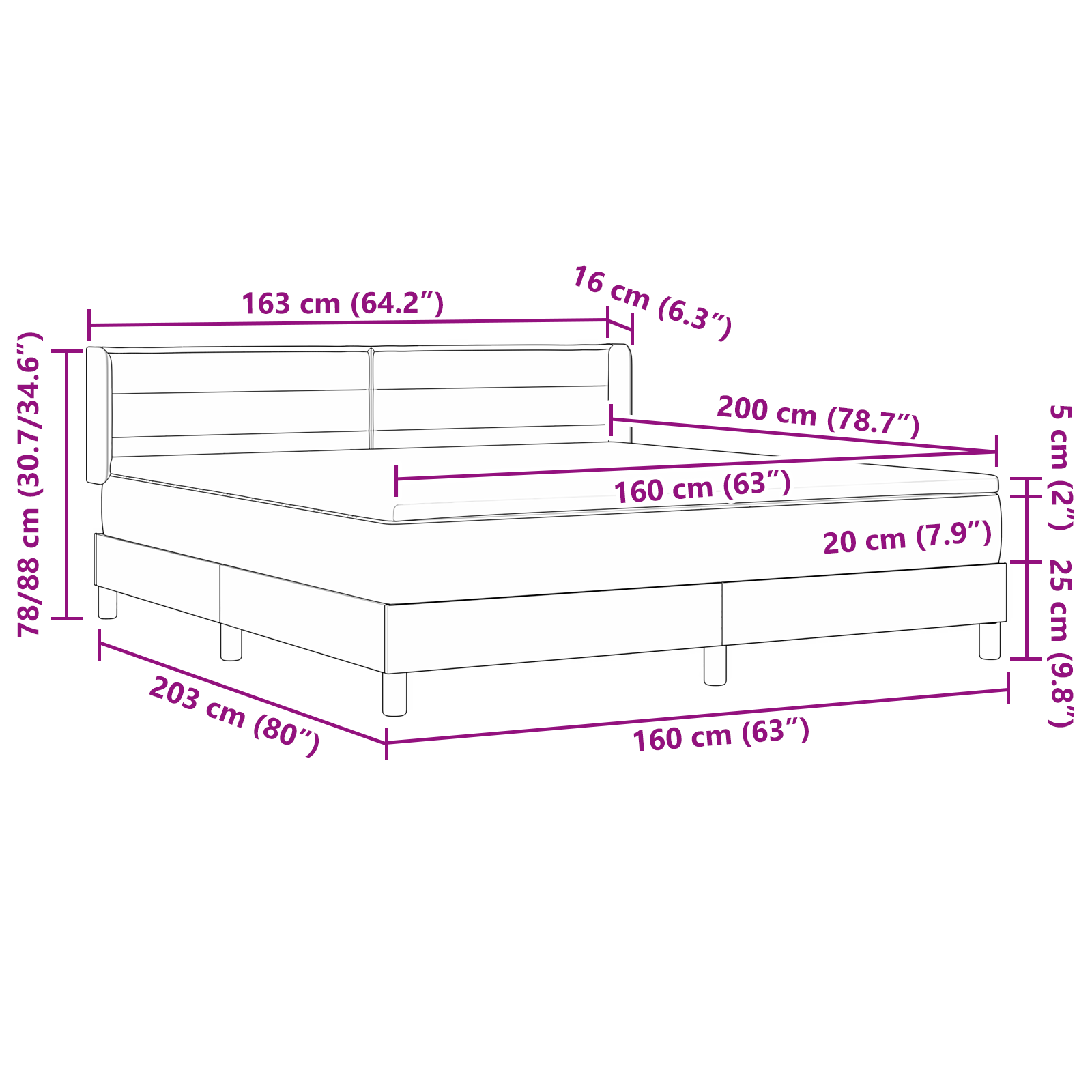 Miegamojo Lova su Čiužiniu Tamsiai Pilkoje 160x200 cm Audiniai - Image 9