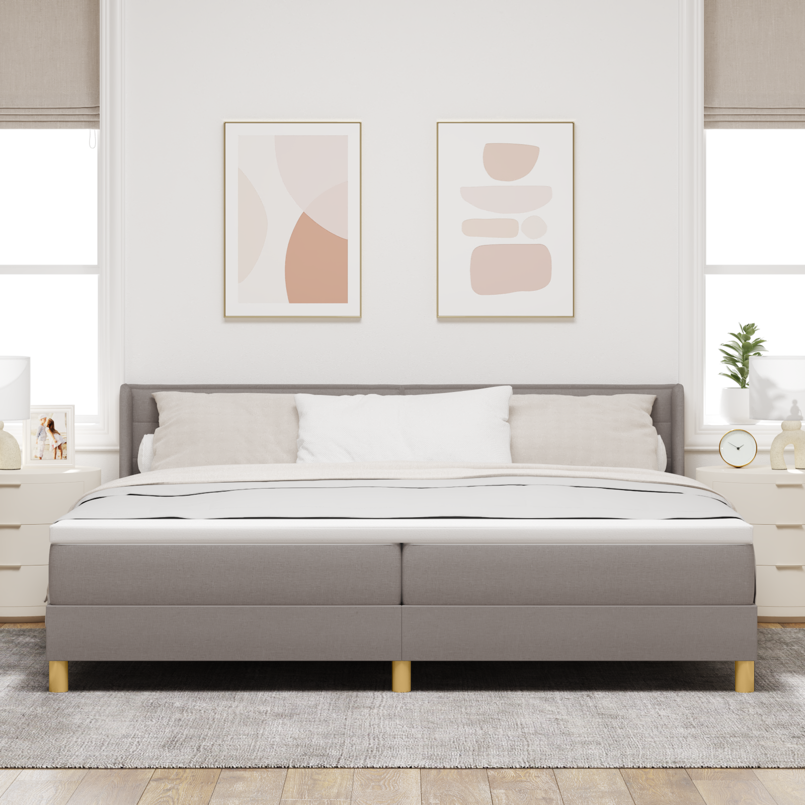 Box Spring Bed with Mattress Taupe 200x200 cm Fabric - Image 4