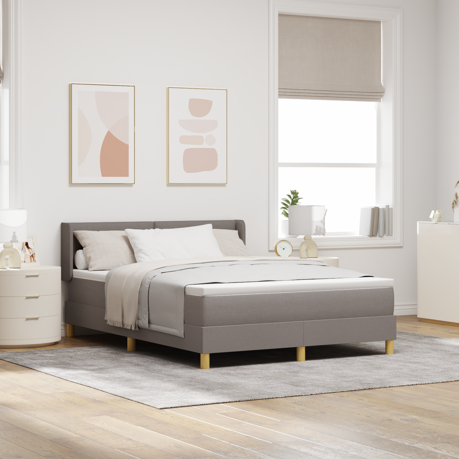 Thumbnail - vidaXL Boxspringbett mit Matratze in Taupe, 140 x 190 cm, Stoff