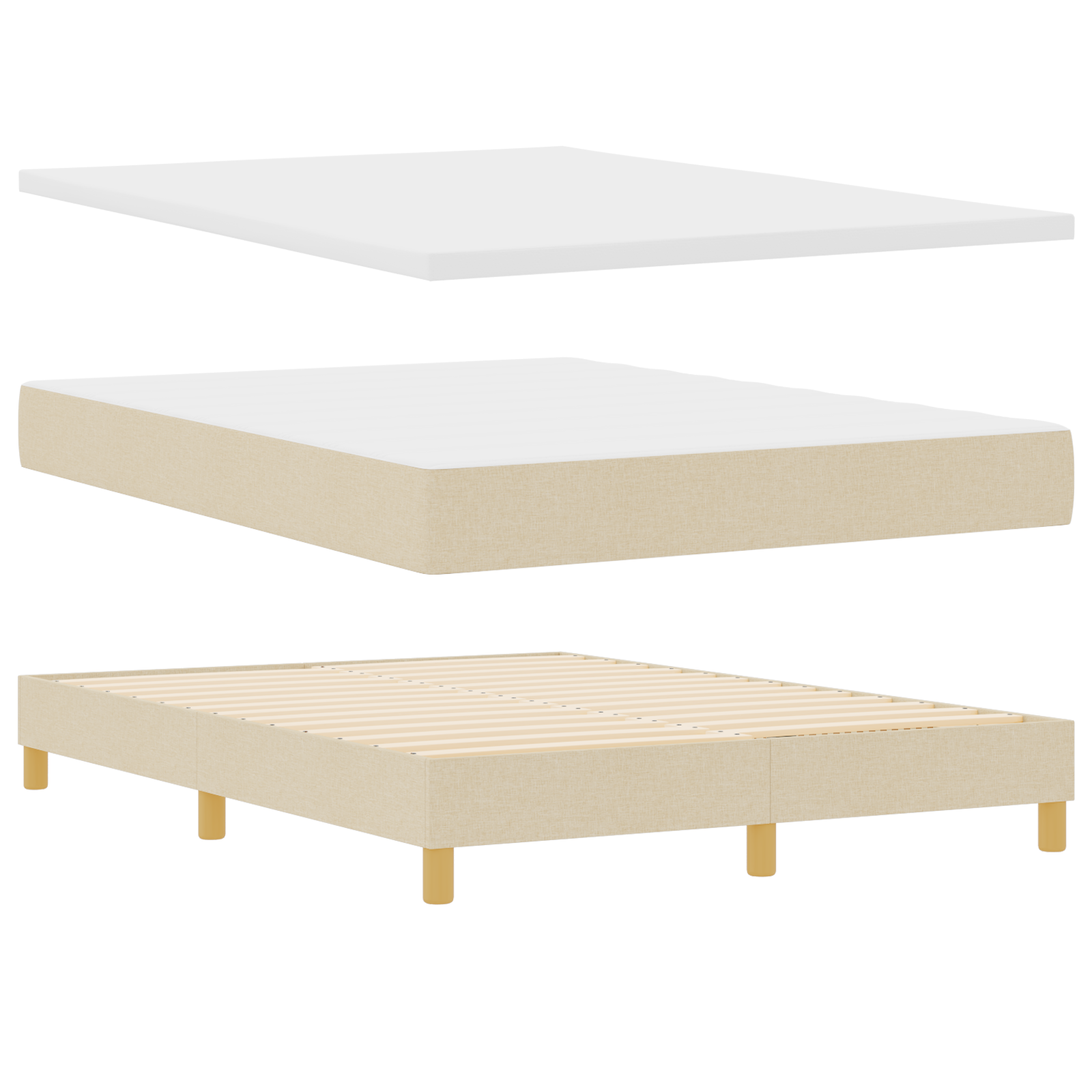 Thumbnail - vidaXL Boxspringbett mit Matratze in Creme, 140x190 cm, aus Stoff