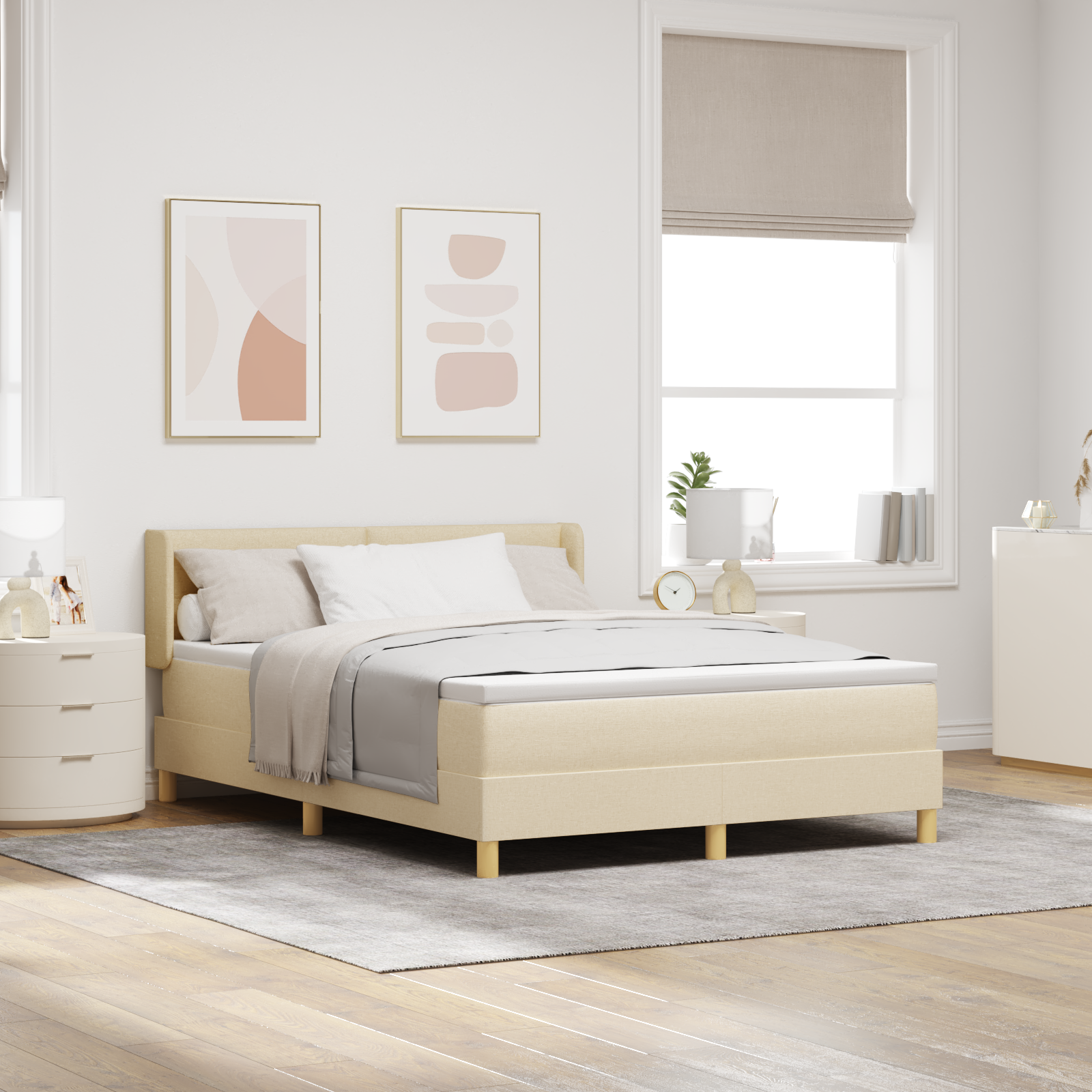 Thumbnail - vidaXL Boxspringbett mit Matratze in Creme, 140x190 cm, aus Stoff