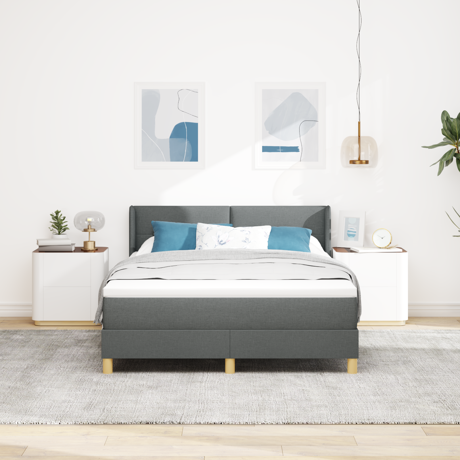 Thumbnail - vidaXL Boxspringbett mit Matratze - Dunkelgrau, 140 x 200 cm, Stoff