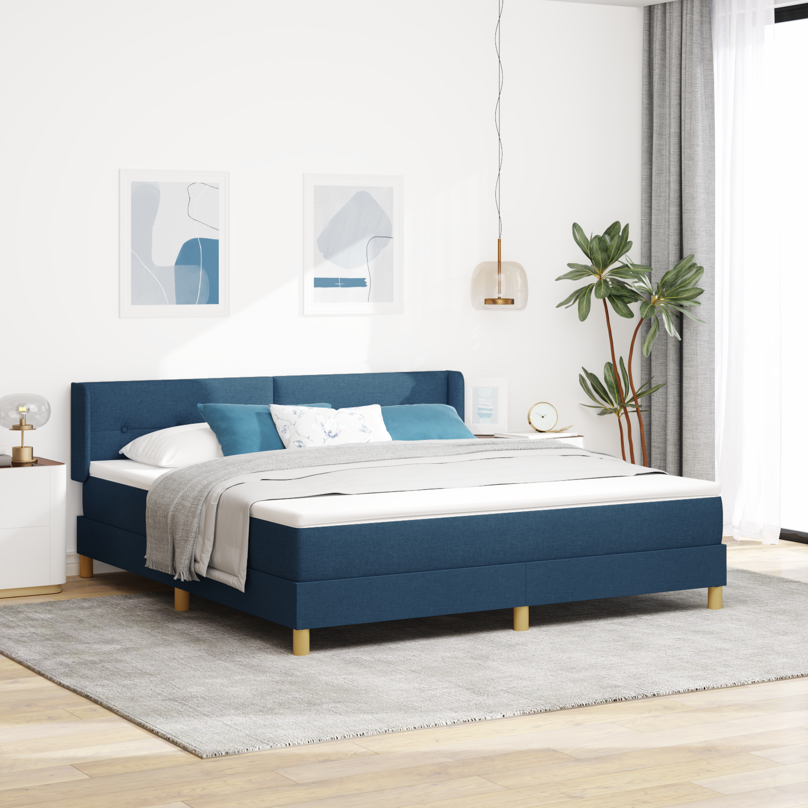 Thumbnail - vidaXL Boxspringbett mit Matratze in Blau, 180 x 200 cm, Gewebe