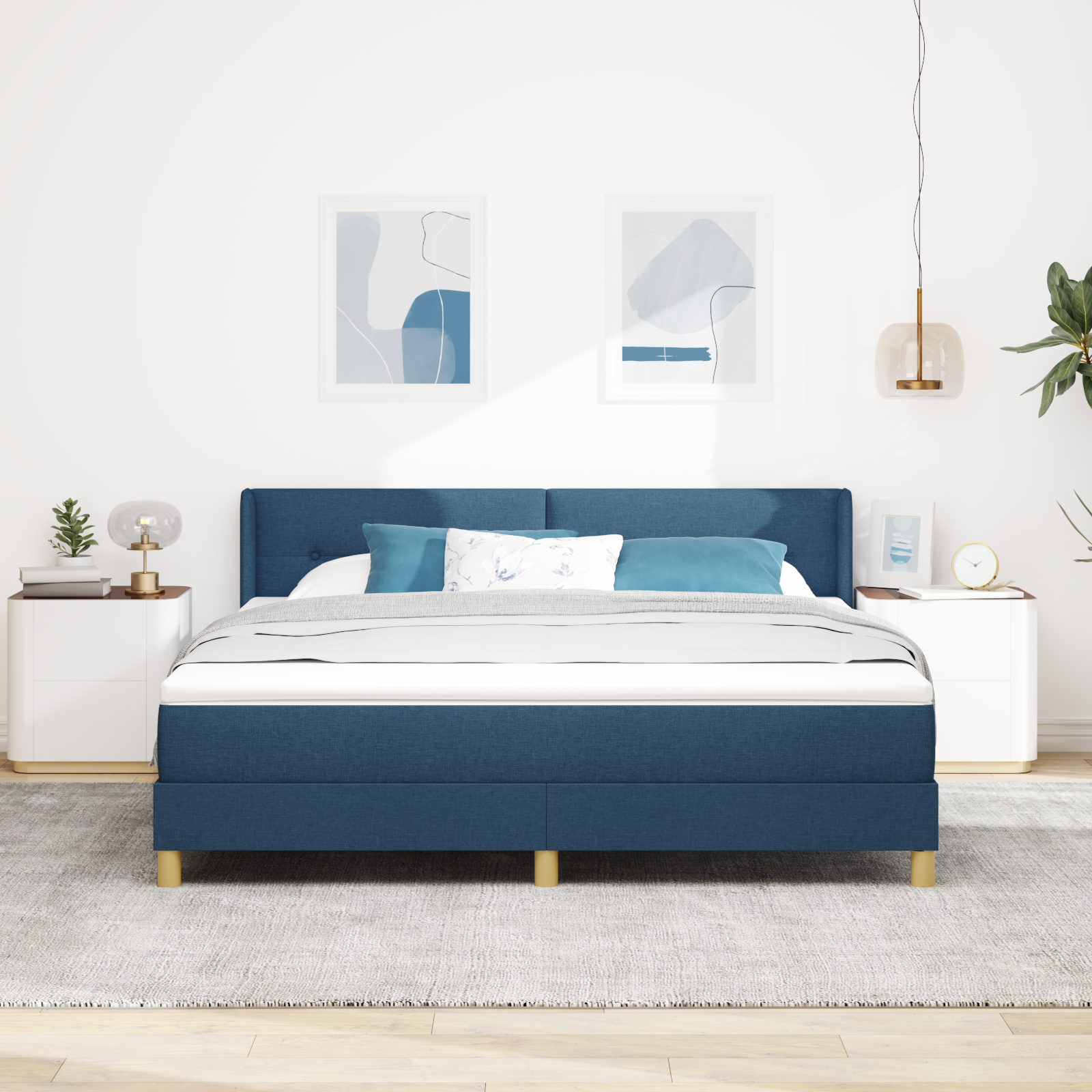 Box Spring Bed with Mattress Blue 180x200 cm Fabric - Image 5