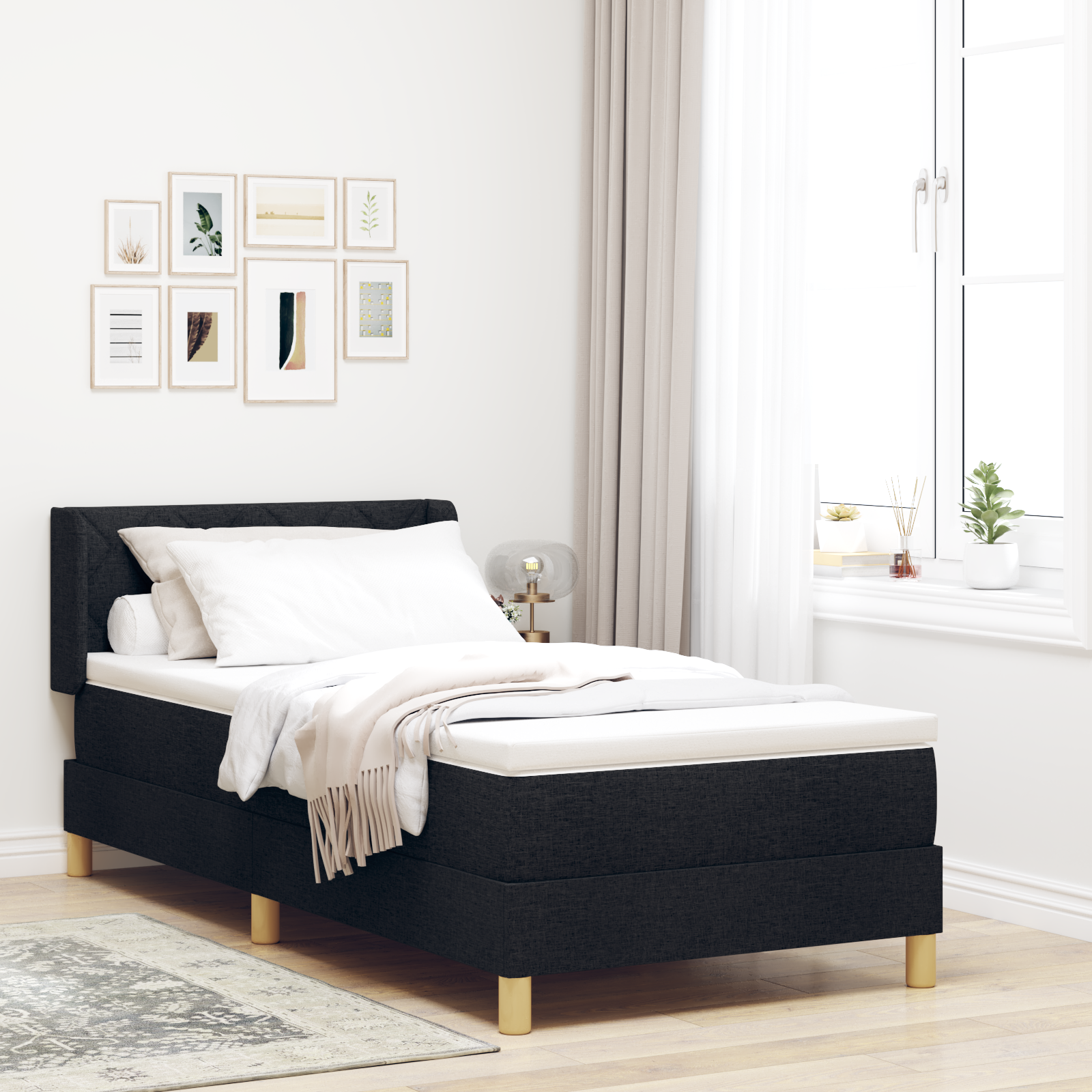 Box Spring lova su čiužiniu juoda 90x190 cm audinys
