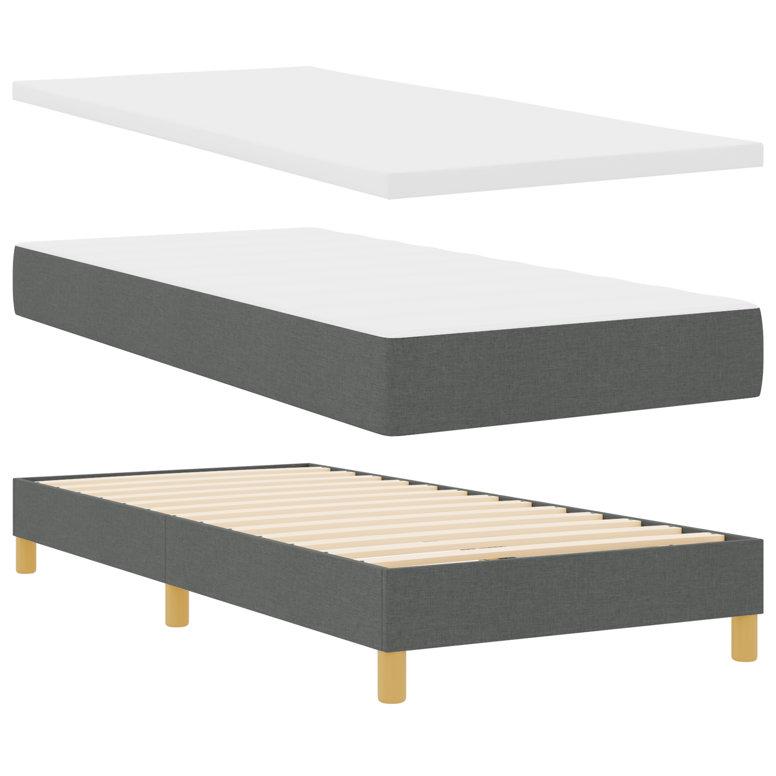Box Spring Bed with Mattress Dark Grey 100x200 cm Fabric - Image 3