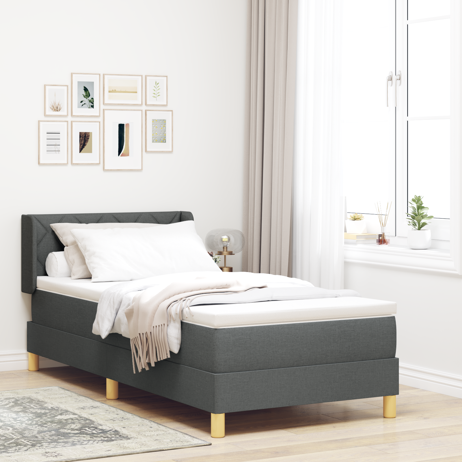 Box Spring Bed with Mattress Dark Grey 100x200 cm Fabric
