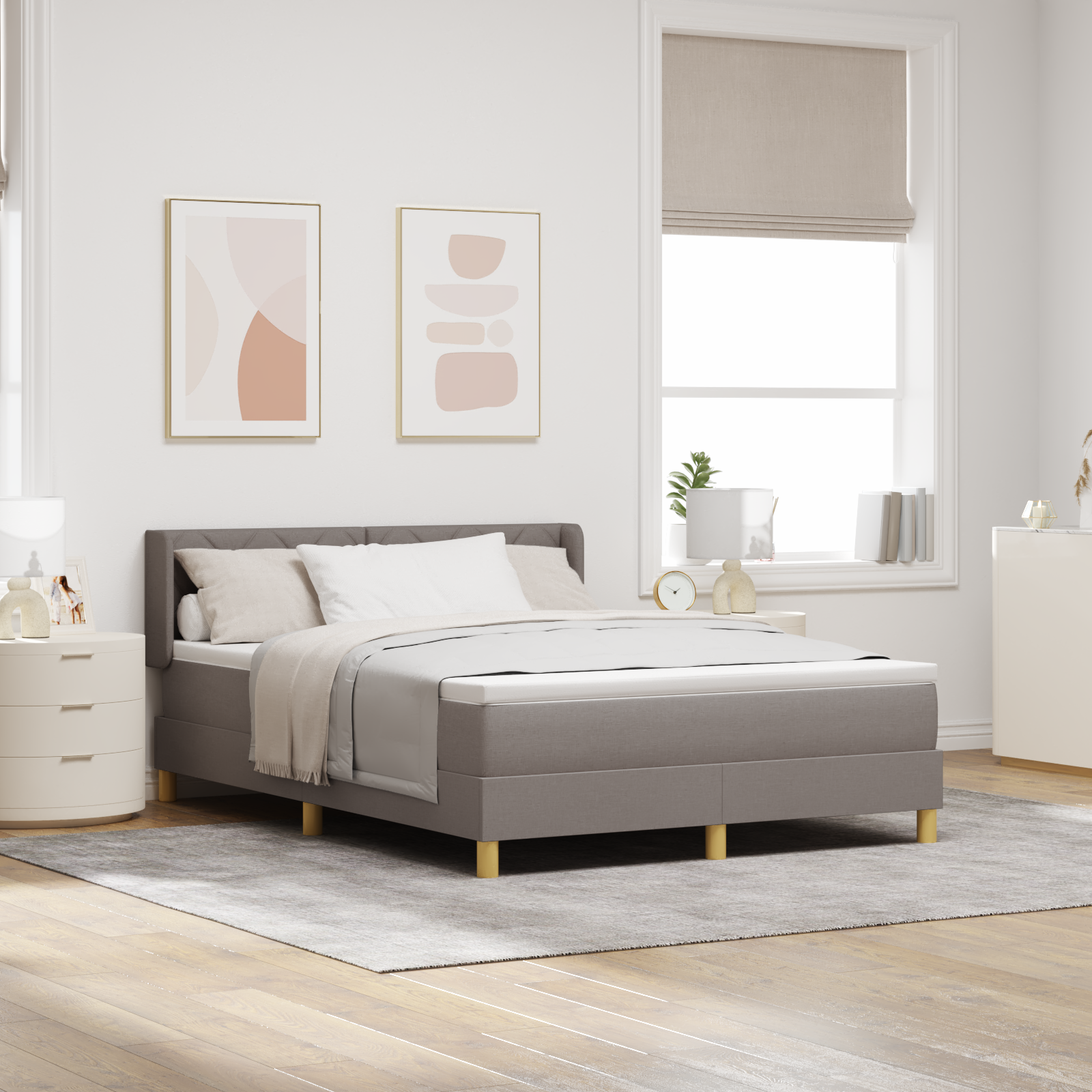 Thumbnail - vidaXL Boxspringbett in Taupe mit Matratze, 140 x 190 cm, aus Stoff