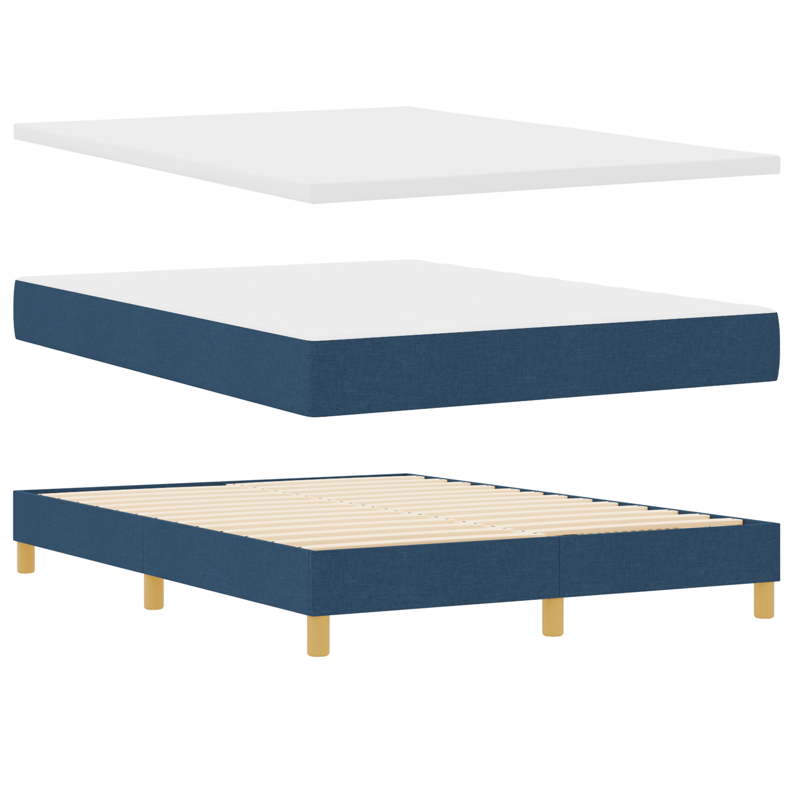Thumbnail - vidaXL Boxspringbett in Blau, 140 x 200 cm, aus Stoff