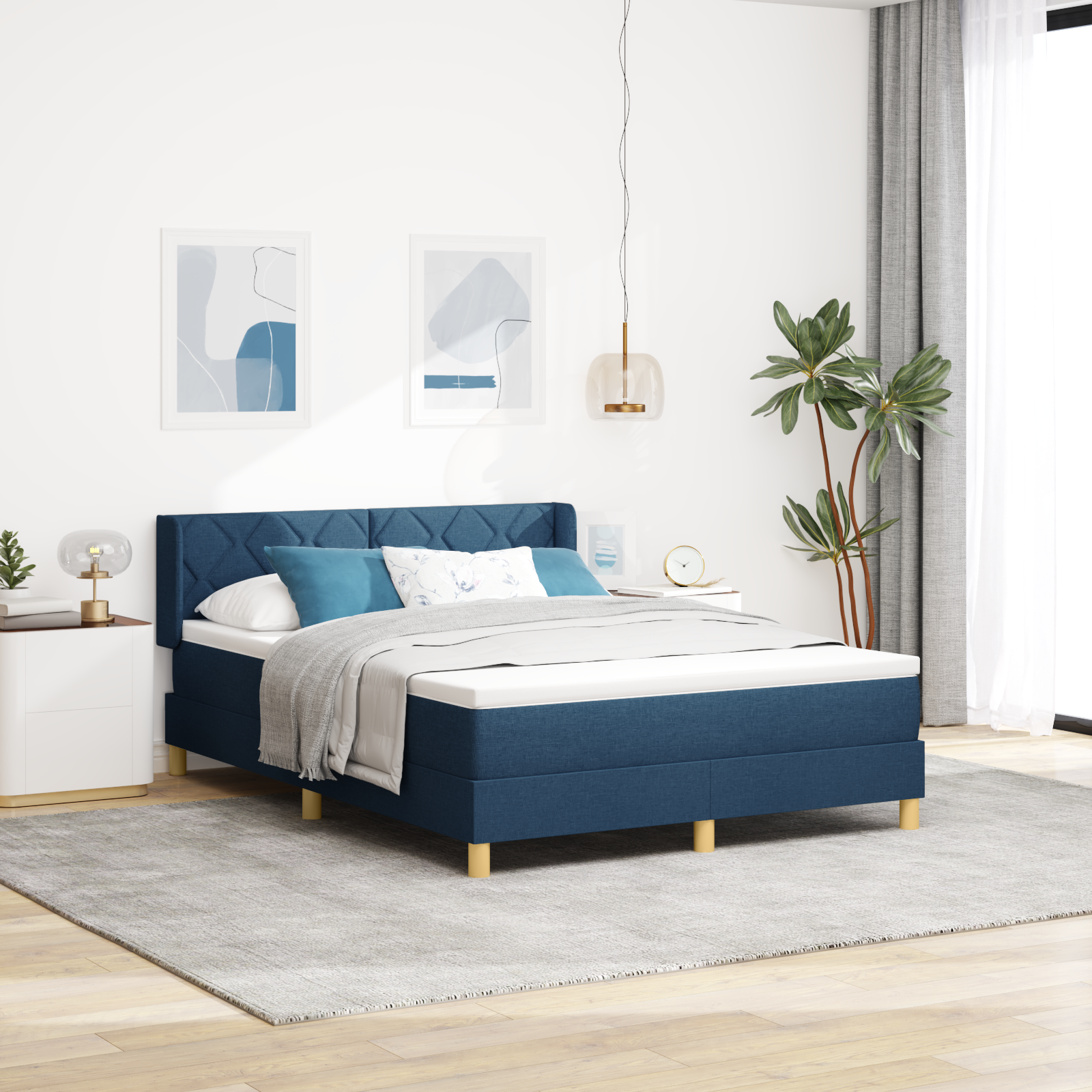 Thumbnail - vidaXL Boxspringbett in Blau, 140 x 200 cm, aus Stoff