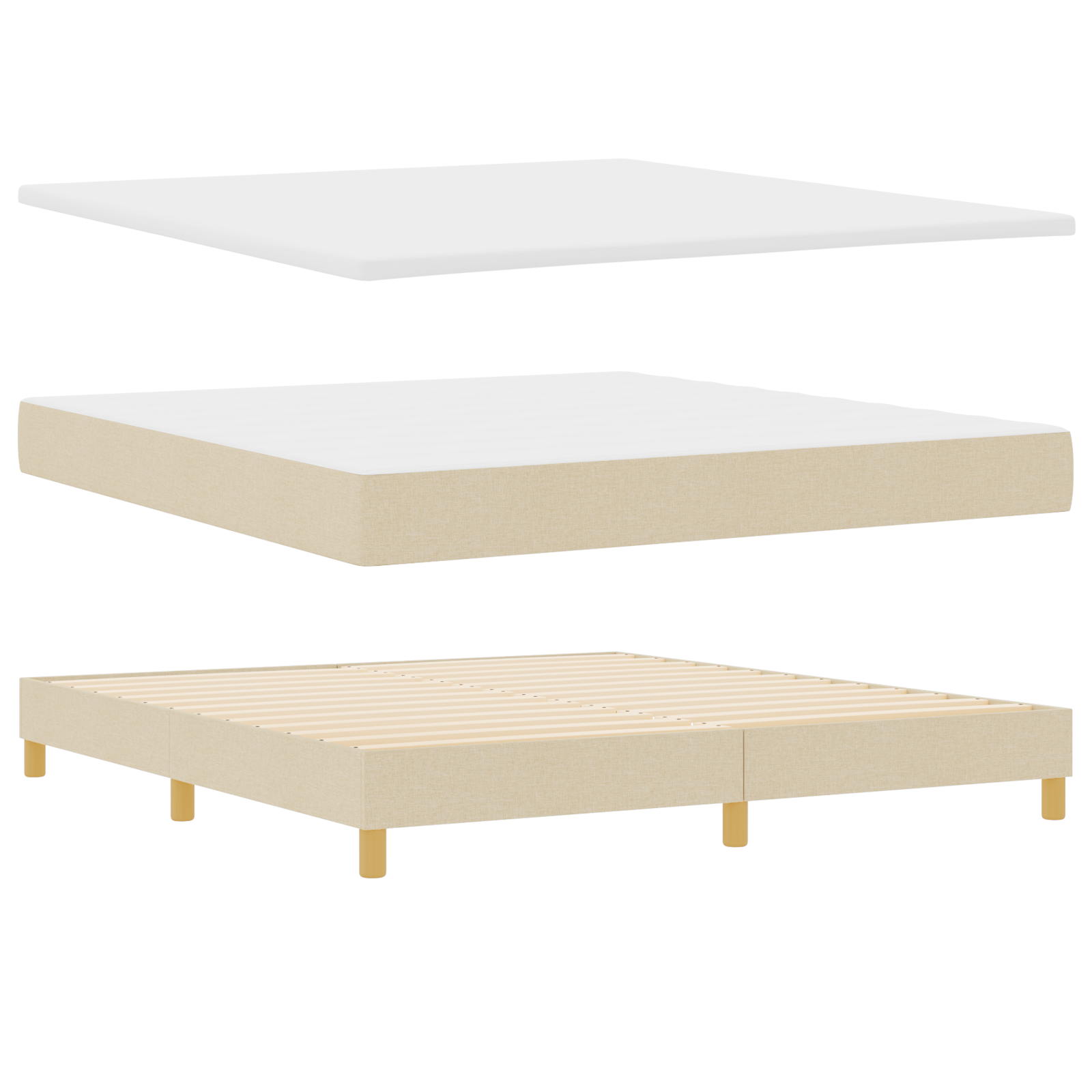 Thumbnail - vidaXL Boxspringbett mit Matratze in cremefarbenem Stoff, 180 x 200 cm