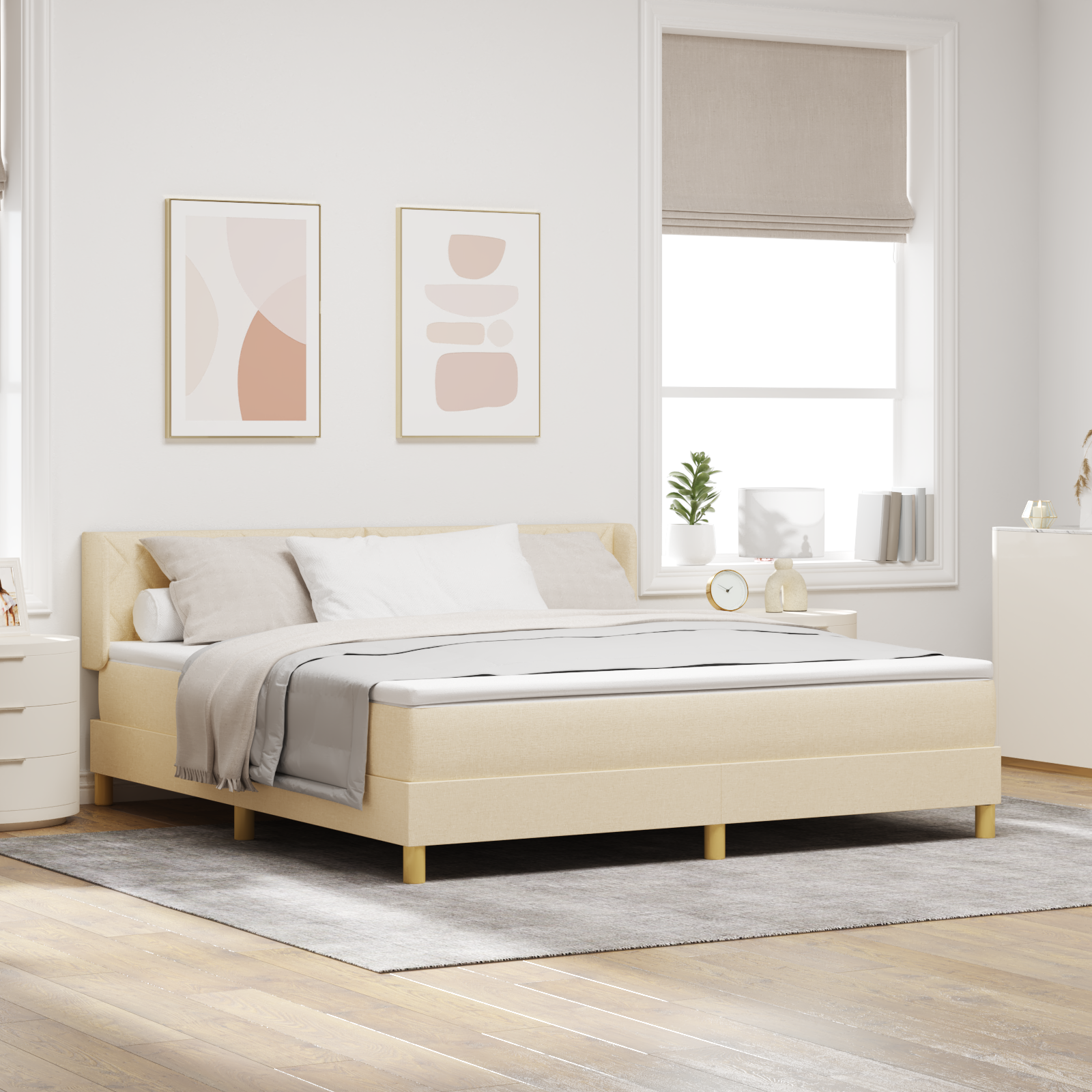 Thumbnail - vidaXL Boxspringbett mit Matratze in cremefarbenem Stoff, 180 x 200 cm