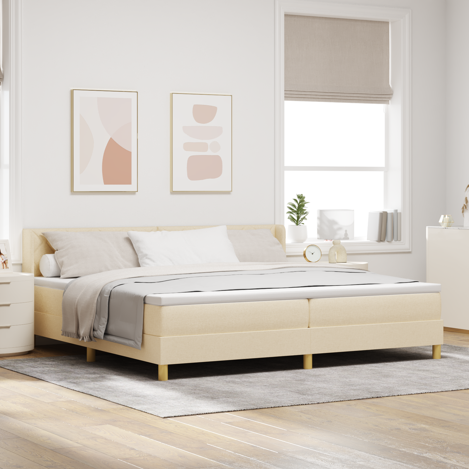 Thumbnail - vidaXL Boxspringbett mit Matratze im cremerfarbenen Stoffbezug, 200 x 200 cm