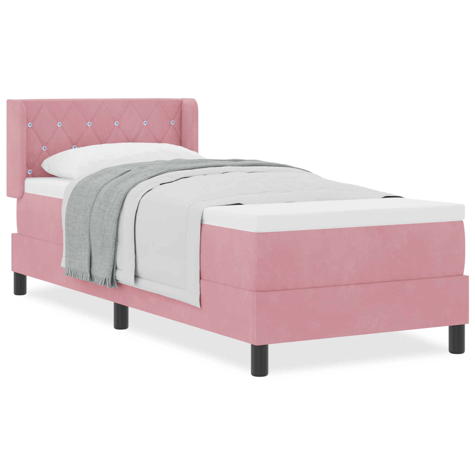Box Spring Bed with Mattress Pink 80x200 cm Velvet - Image 4