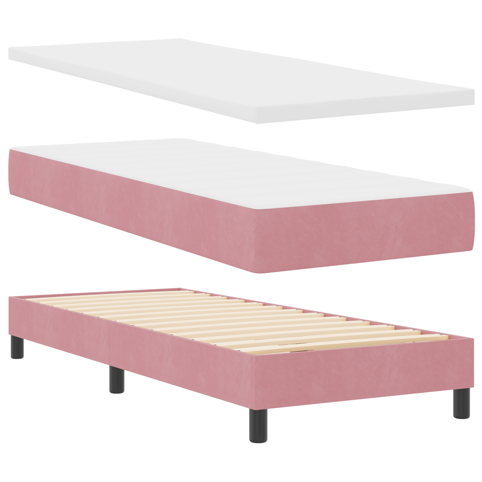 Box Spring Bed with Mattress Pink 80x200 cm Velvet - Image 3