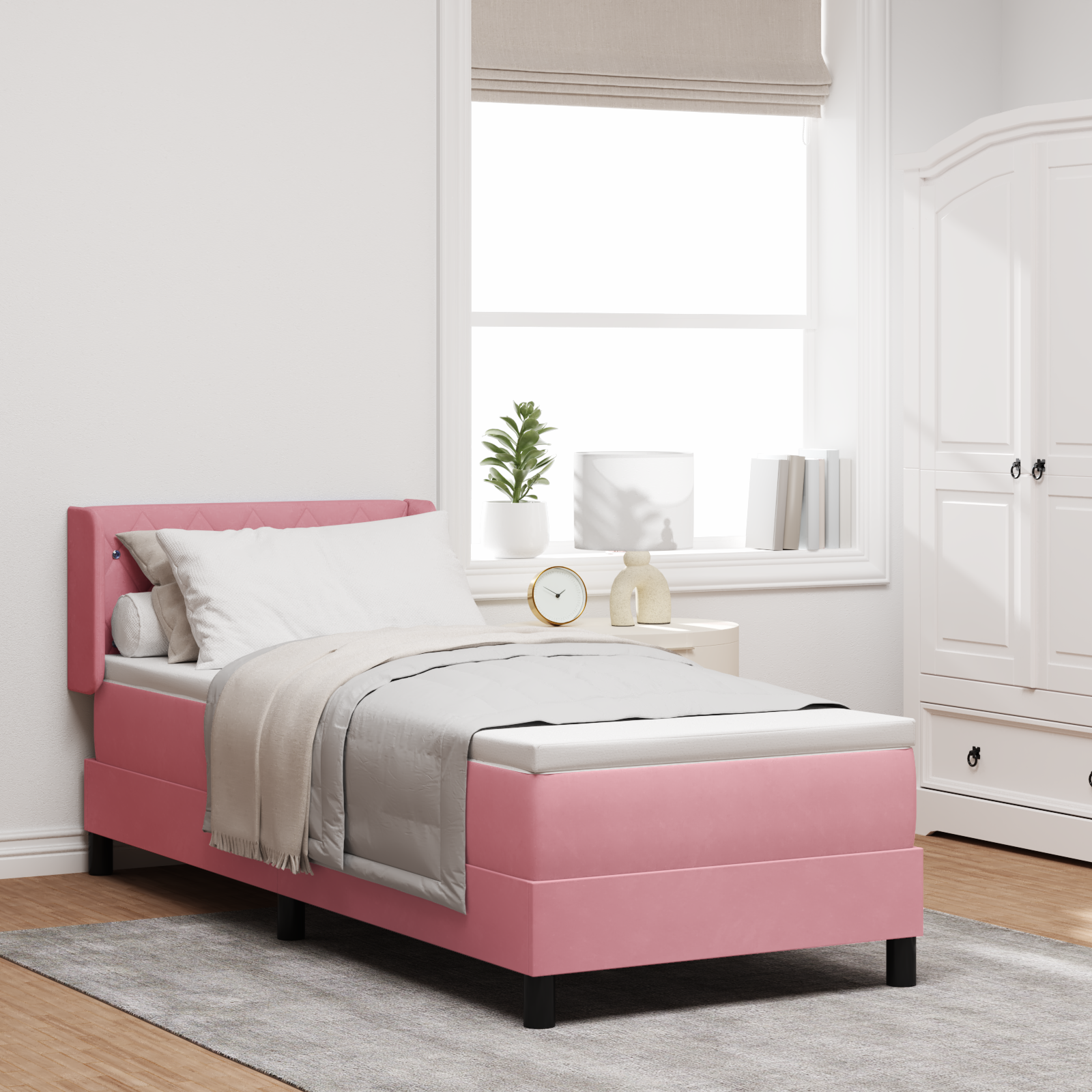 Box Spring Bed with Mattress Pink 80x200 cm Velvet