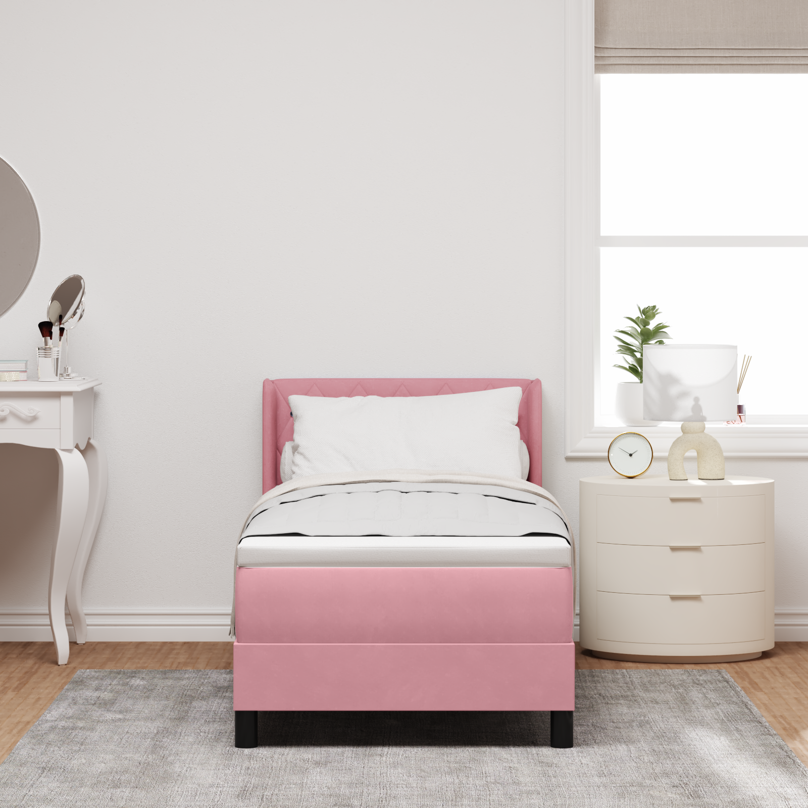 Box Spring Bed with Mattress Pink 80x200 cm Velvet - Image 5