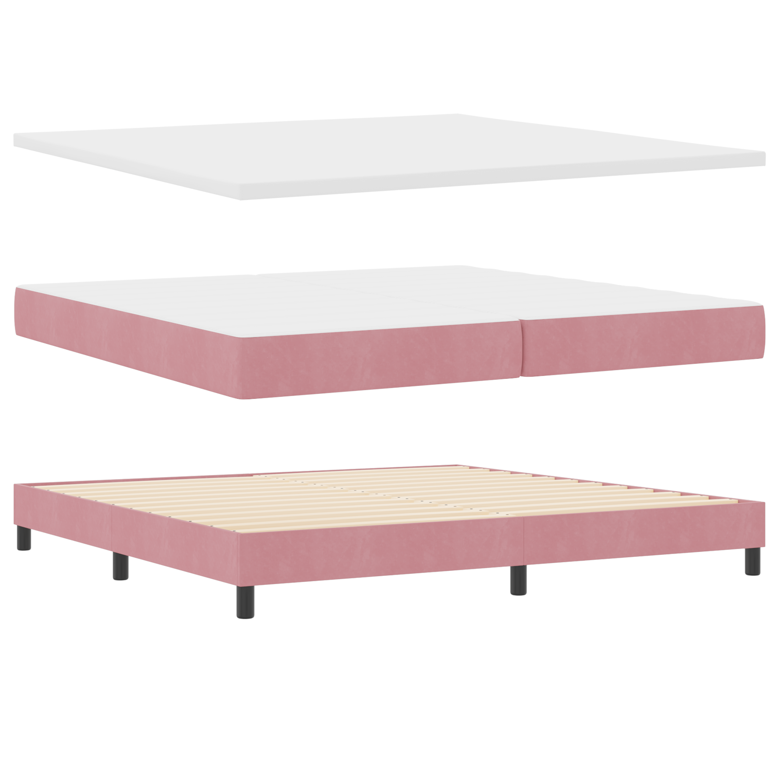 Box Spring Bed with Mattress Pink 200x200 cm Velvet - Image 3