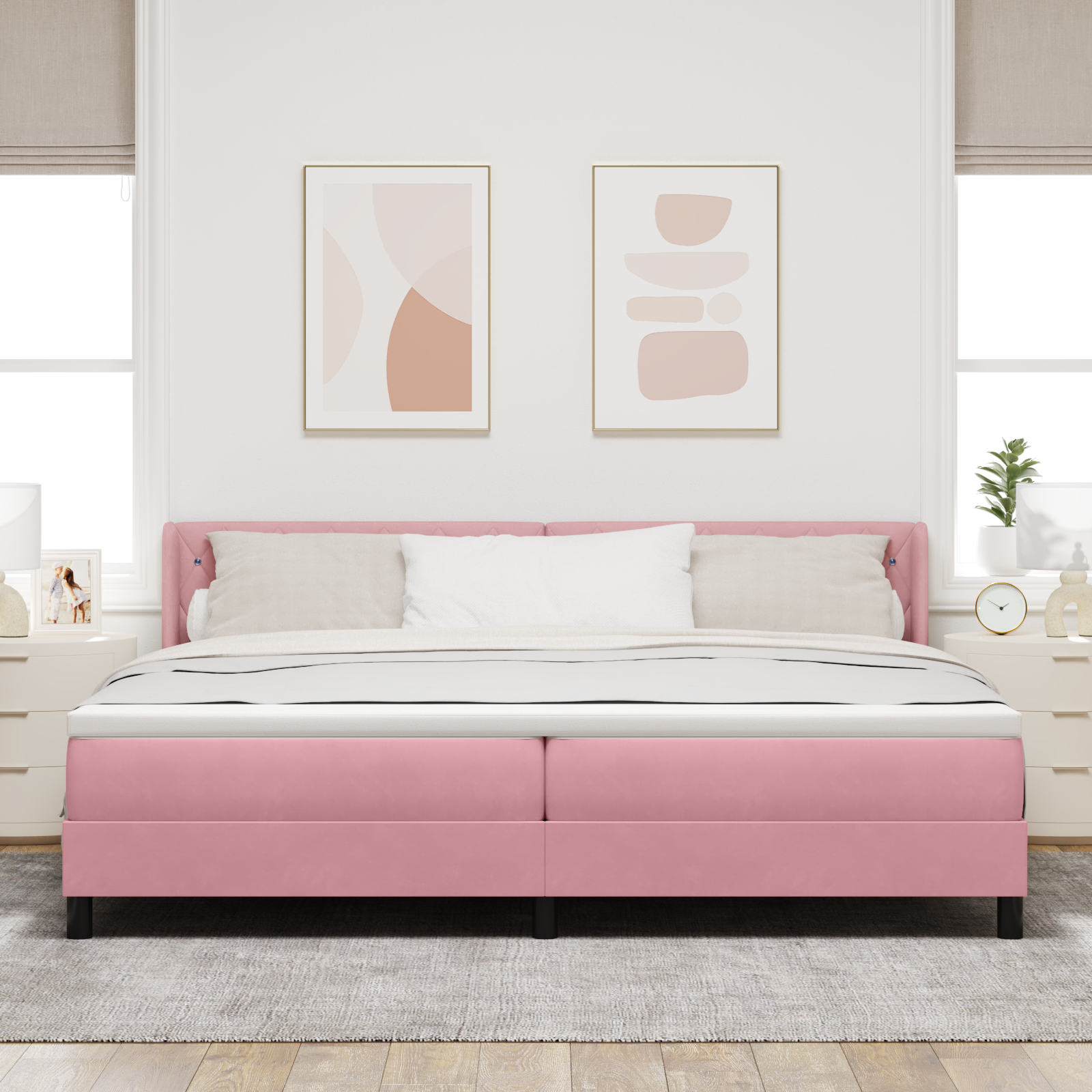 Box Spring Bed with Mattress Pink 200x200 cm Velvet - Image 5