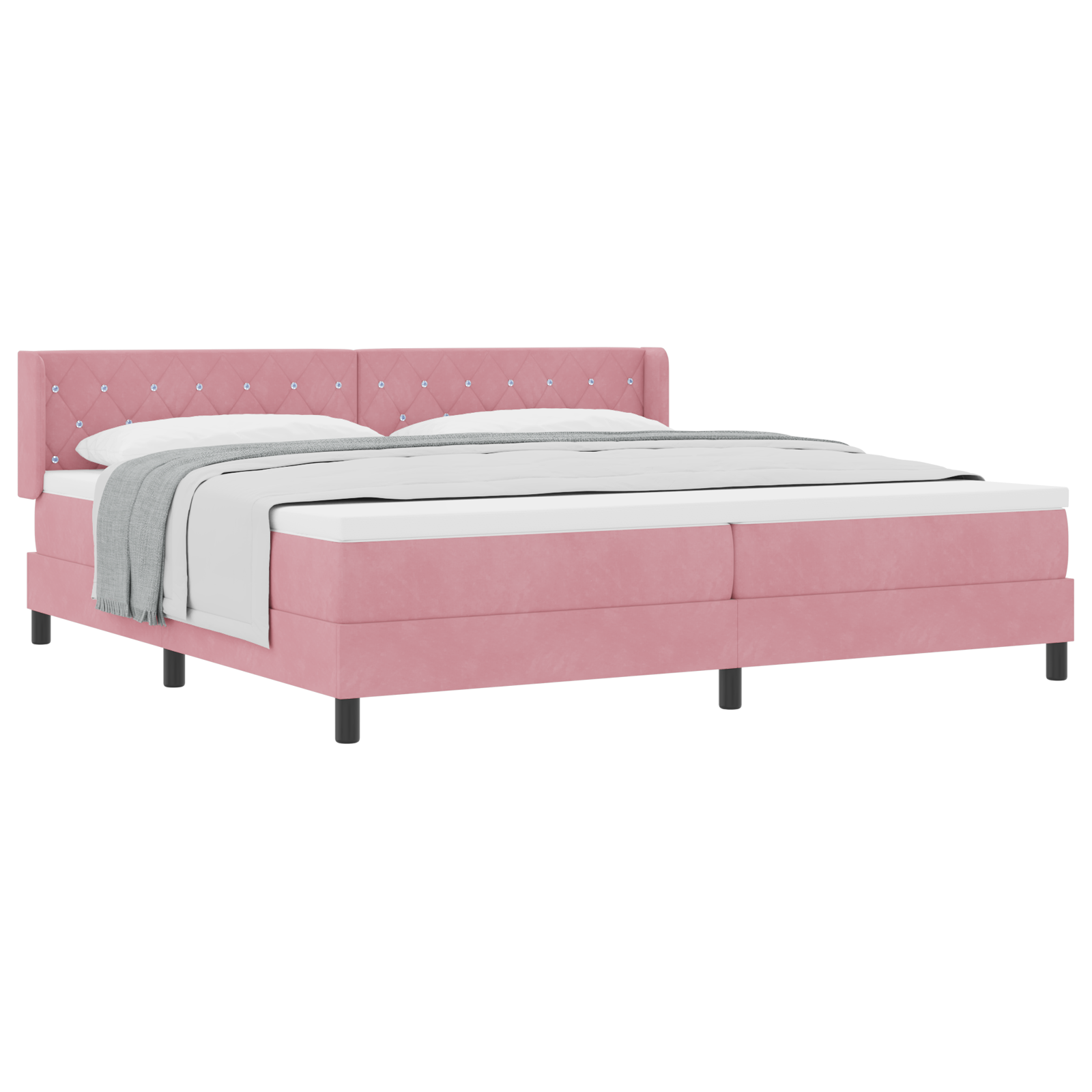 Box Spring Bed with Mattress Pink 200x200 cm Velvet - Image 2