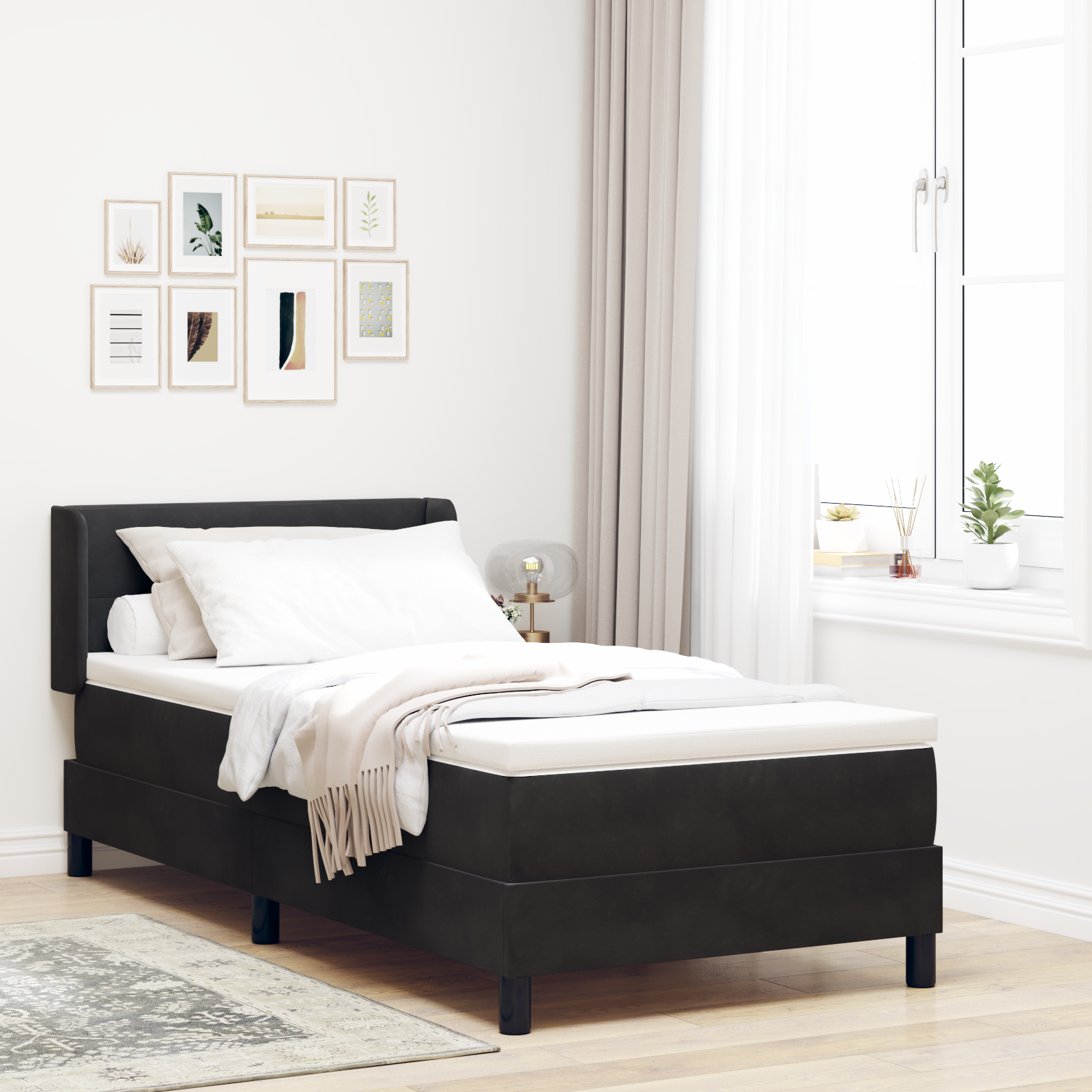 Letto Box Spring con Materasso Nero 80x200 cm Velluto
