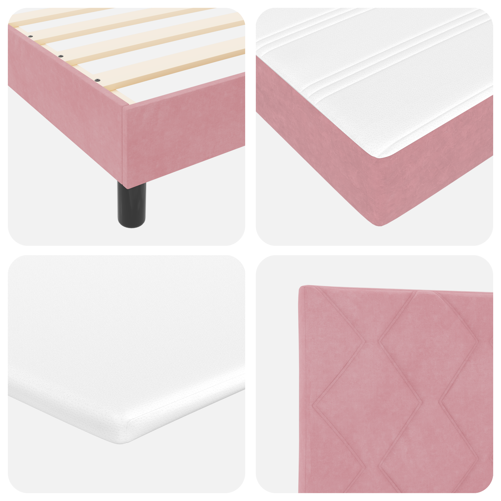 Box Spring Bed with Mattress Pink 160x200 cm Velvet - Image 10