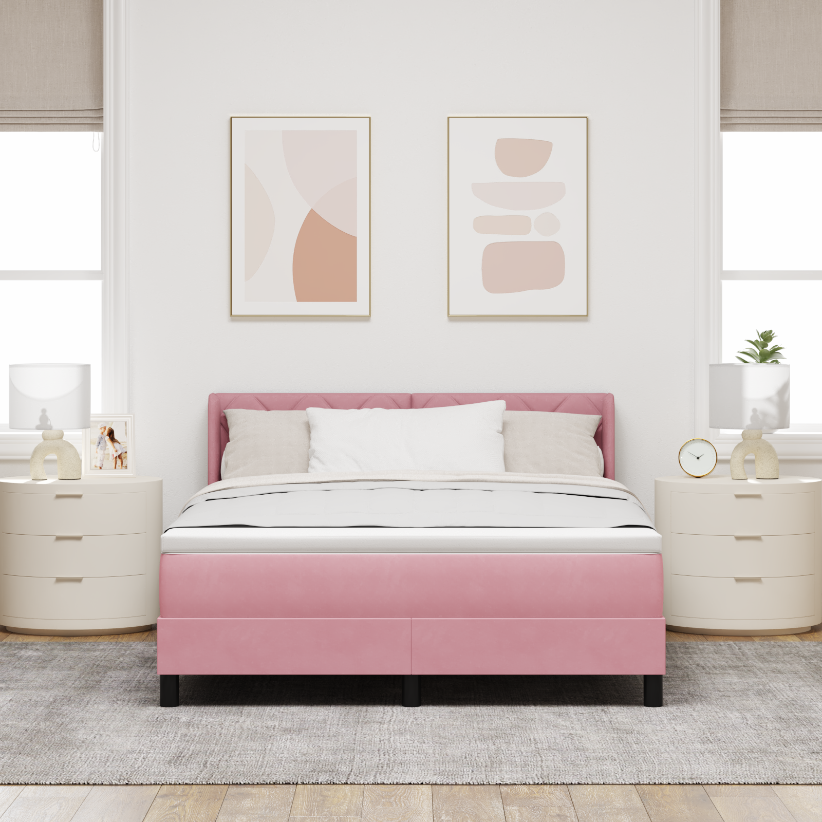 Bokštinė lova su čiužiniu Rožinė 160x200 cm Aksomas - Image 4